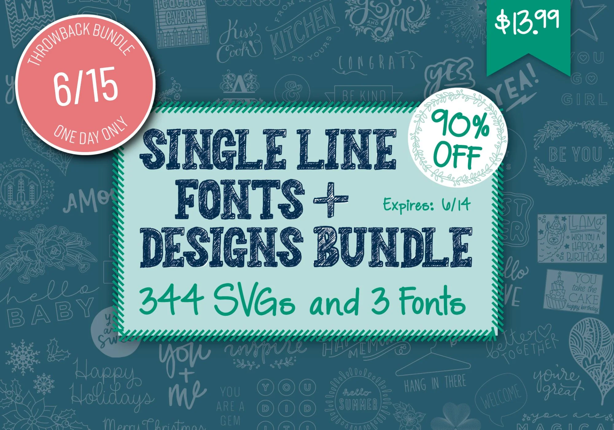 1 Day Only Throwback: Single Line Fonts and Designs Bundle