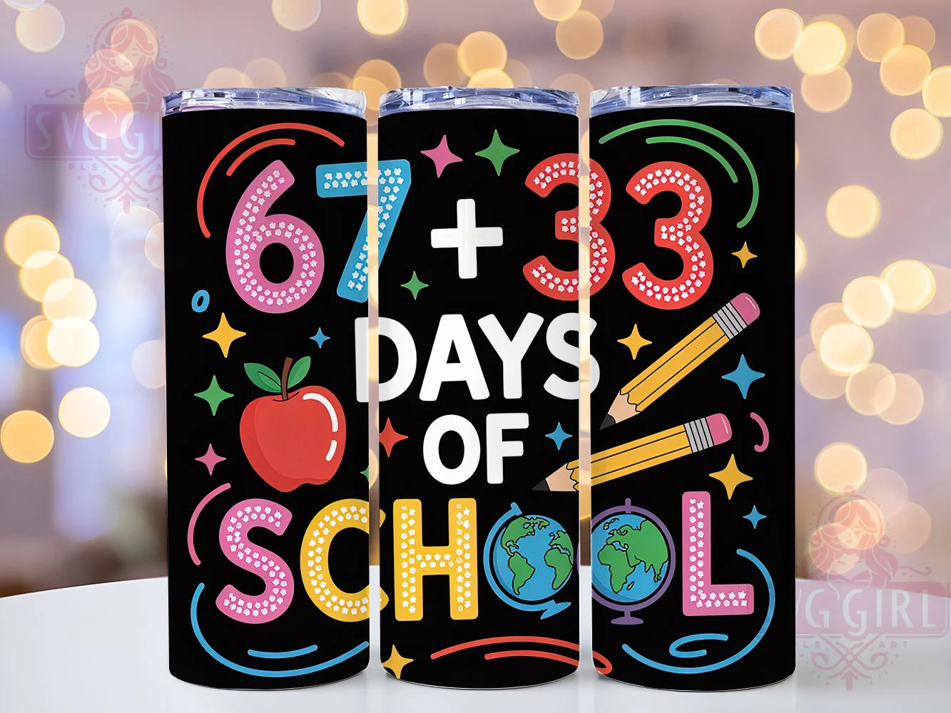 100 Days Coquette School Tumbler, School Theme, Coquette Style, Classroom Celebration, Cute Design, 20Oz Tumbler, Sublimation Wrap
