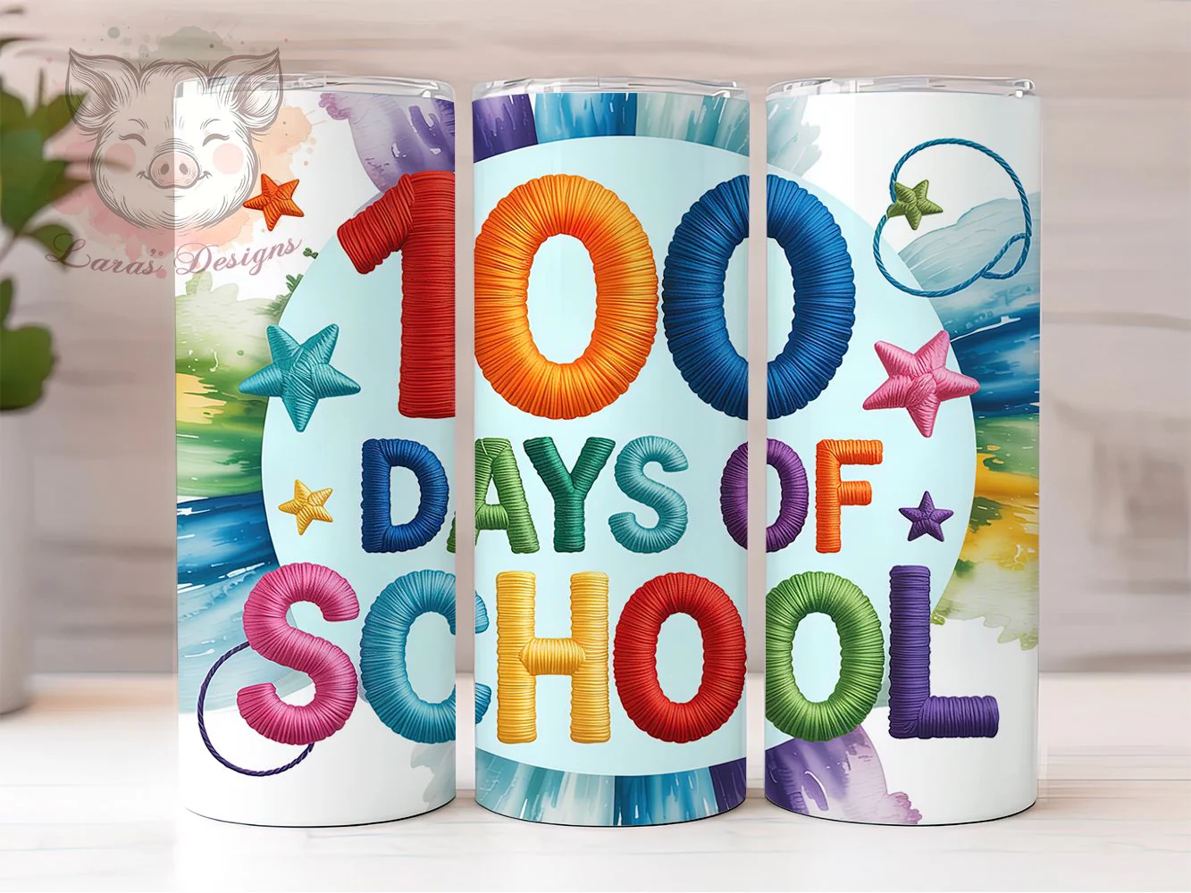 100 Days School Celebration Tumbler, Classroom Celebration Theme, Seamless Artistic Wrap, Colorful Teacher Design, Fun Student Motif, Bold Academic Print, Playful School Style, 20Oz Tumbler, Sublimation