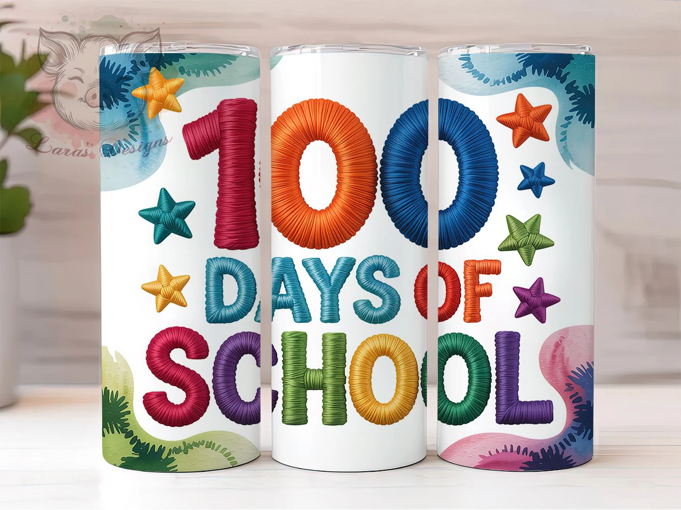 100 Days School Celebration Tumbler, Classroom Celebration Theme, Seamless Artistic Wrap, Colorful Teacher Design, Fun Student Motif, Bold Academic Print, Playful School Style, 20Oz Tumbler, Sublimation
