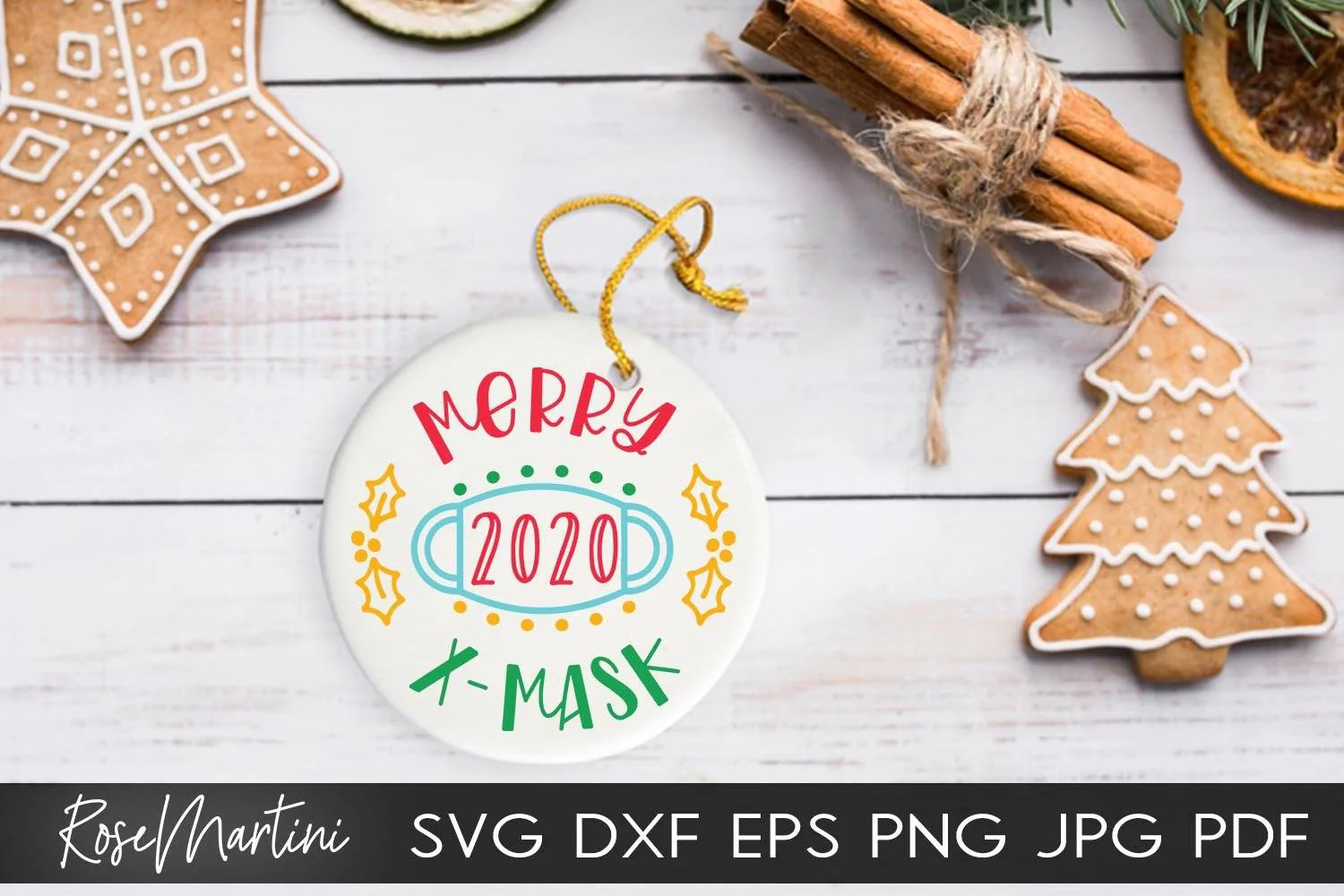 2020 Christmas Ornaments Merry X - Mask SVG file for cutting machines Cricut Silhouette SVG PNG Christmas Commemorative - Image 4