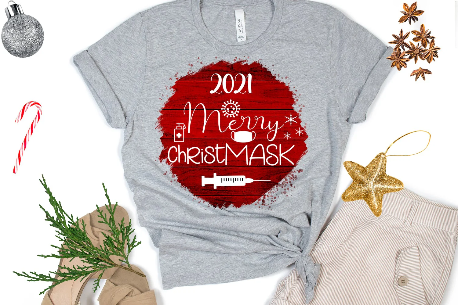 2021 Merry Christmask Christmas Ornament Sublimation COVID - Image 3