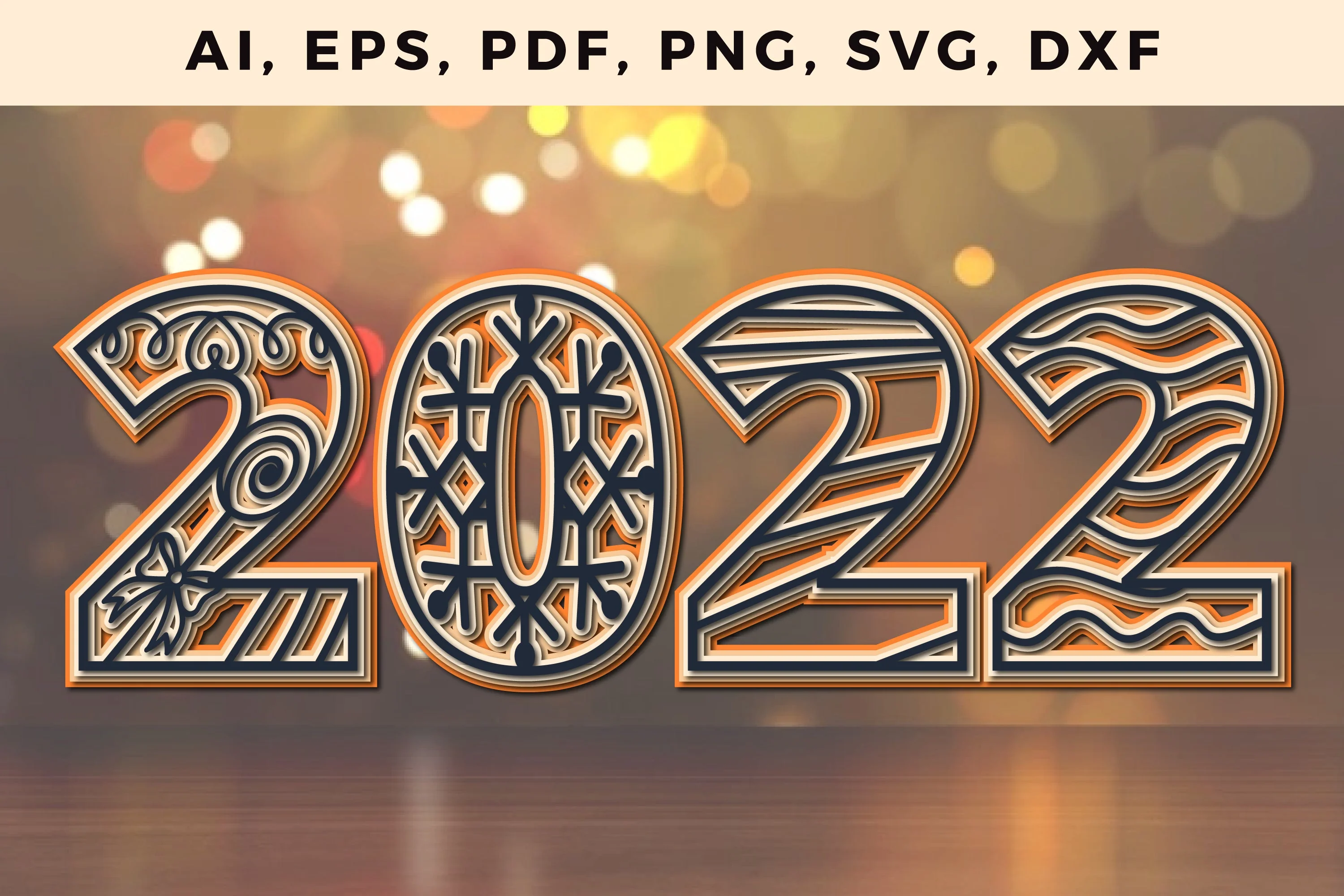 2022 New Year Layered Cut File SVG