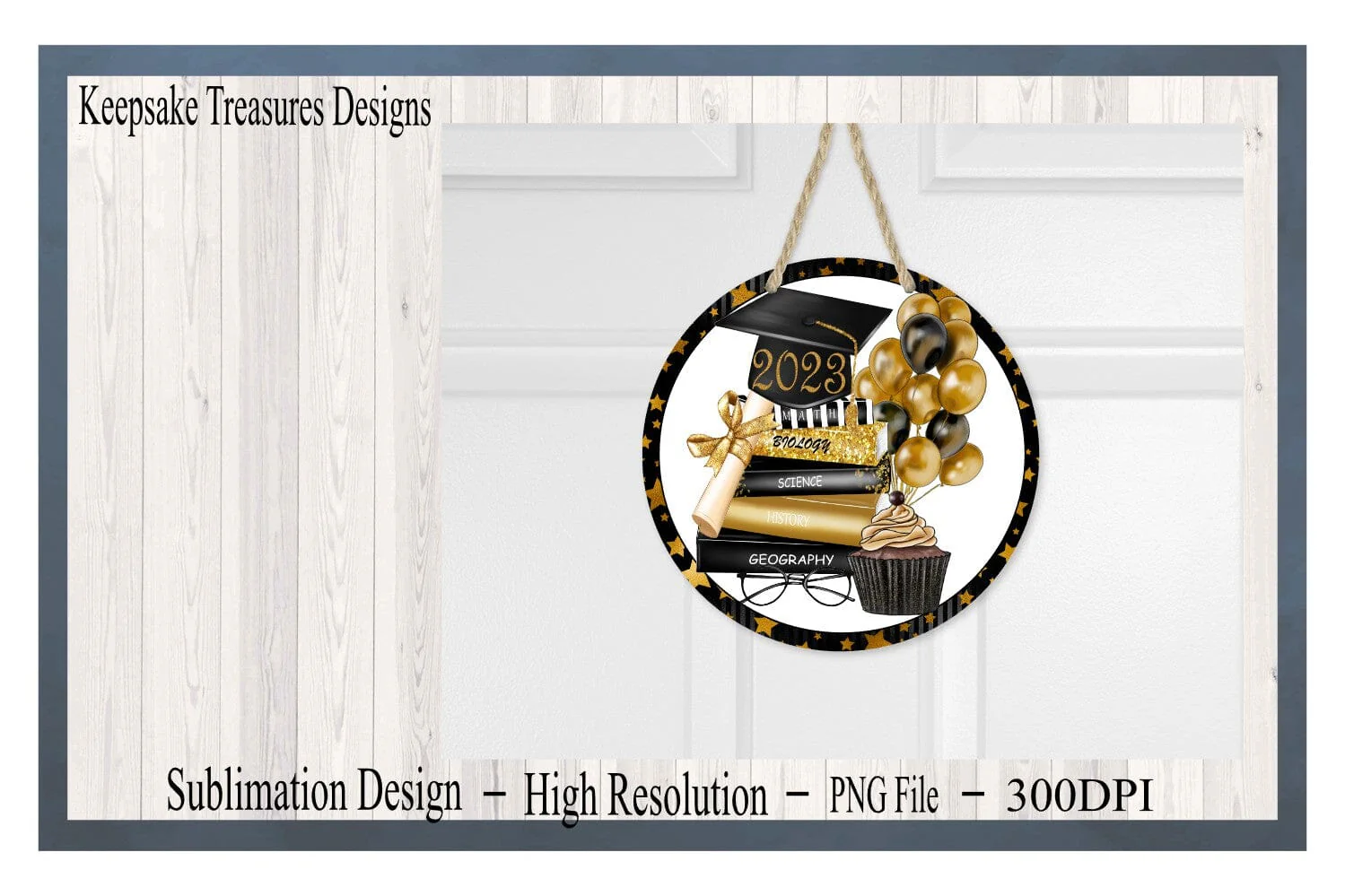 2023 Graduation Wreath Attachment, Star Background, PNG Sublimation Design, Digital Download, Graduation Décor, Graduation Celebration - Image 3