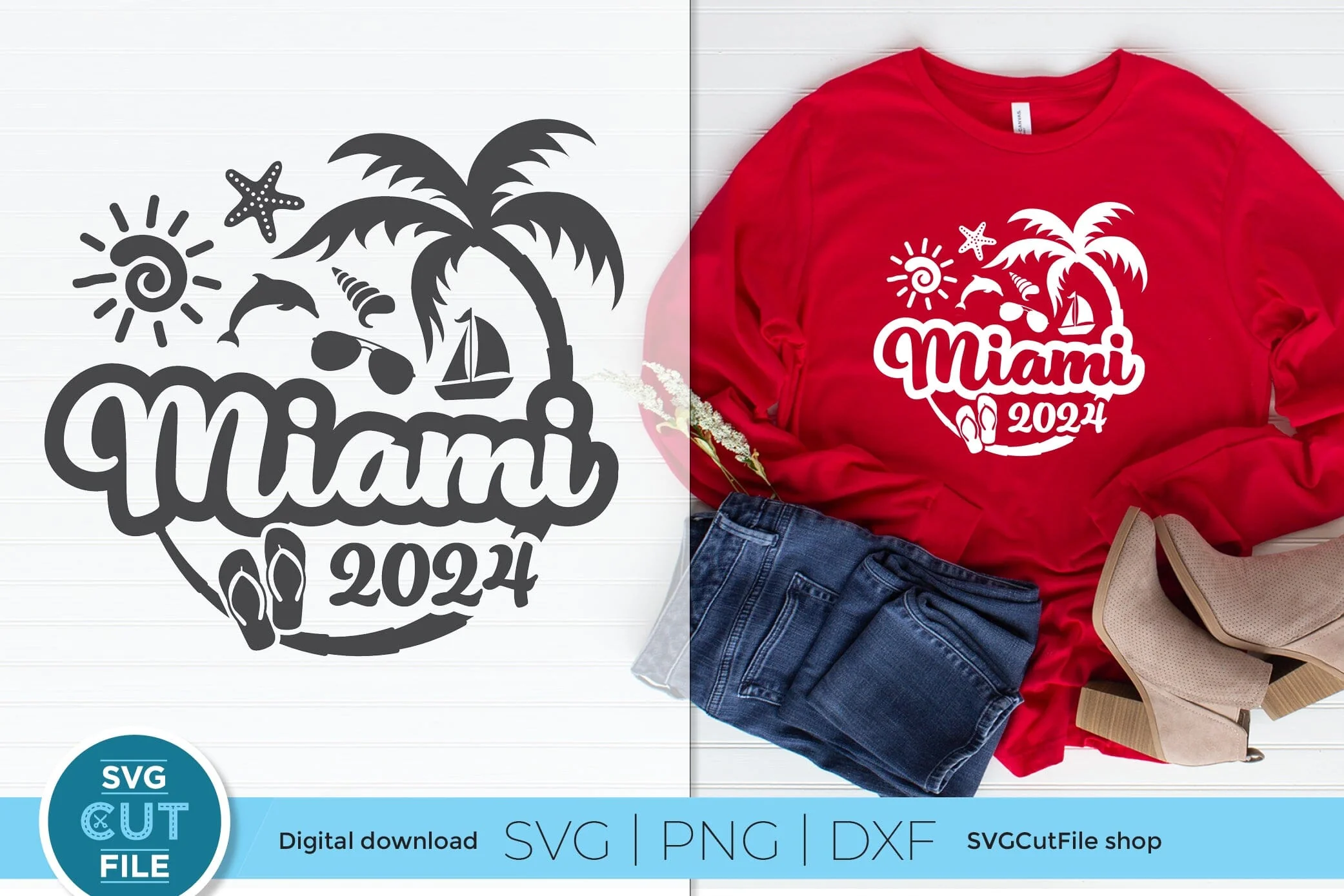2024 Miami Florida svg - Miami Florida Vacation or Trip Design BW