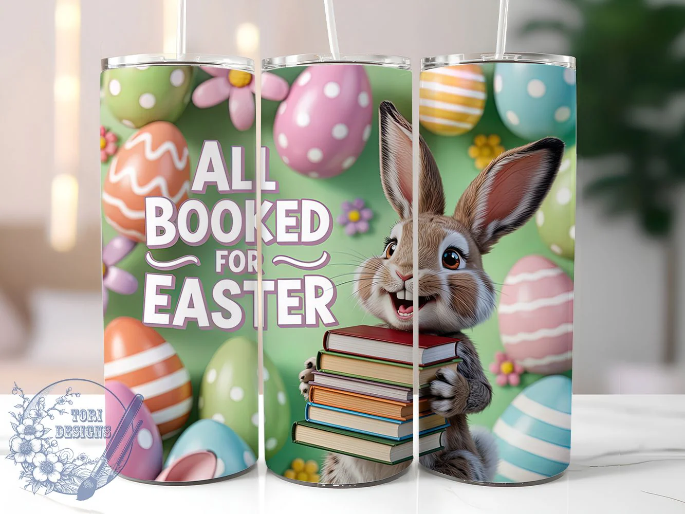 3D All Booked Easter Bunny Tumbler, 3D Puffy Tumbler, Inflated Easter Bunny Wrap, Funny Easter Wrap, Stylish 20oz Wrap, Sublimation Design, Trendy Gift Idea