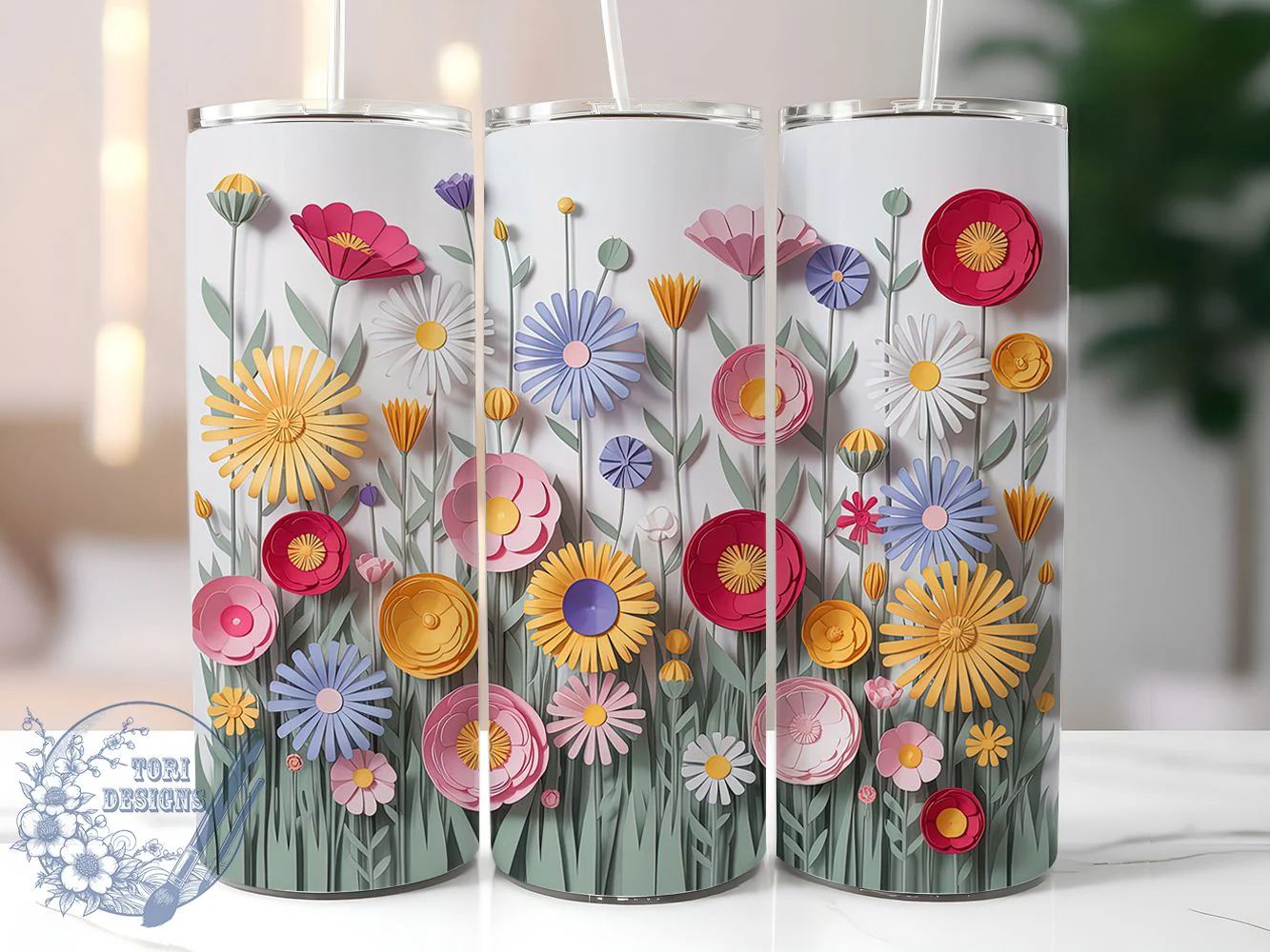 3D Artistic Wildflower Tumbler, Wildflower Tumbler Design, Dimensional Flower Wrap, Artistic 3D Wrap, Whimsical Wildflower Wrap, Sublimation Design, Trendy Gift Idea