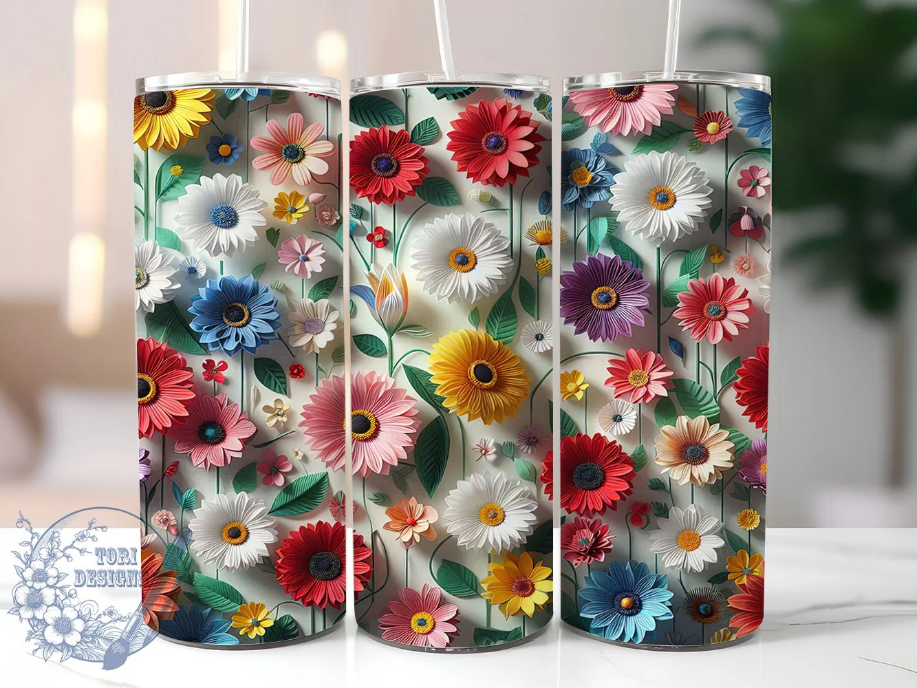 3D Artistic Wildflower Tumbler, Wildflower Tumbler Design, Dimensional Flower Wrap, Artistic 3D Wrap, Whimsical Wildflower Wrap, Sublimation Design, Trendy Gift Idea