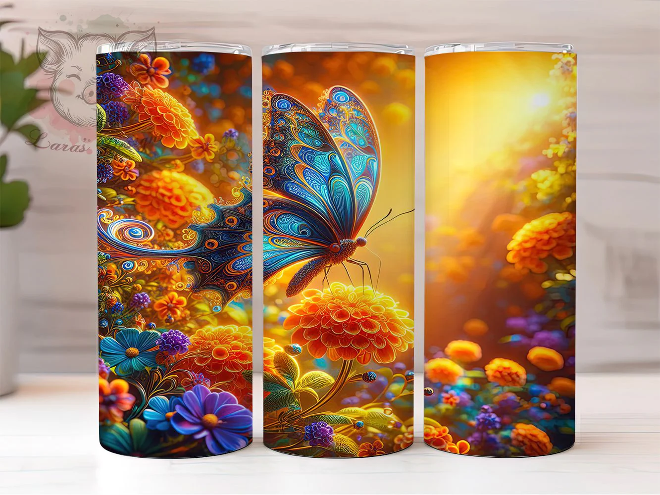 3D Butterfly Floral Tumbler, Nature Flowers, Floral Theme, Whimsical Style, Garden Design, 20Oz Tumbler, Sublimation Wrap