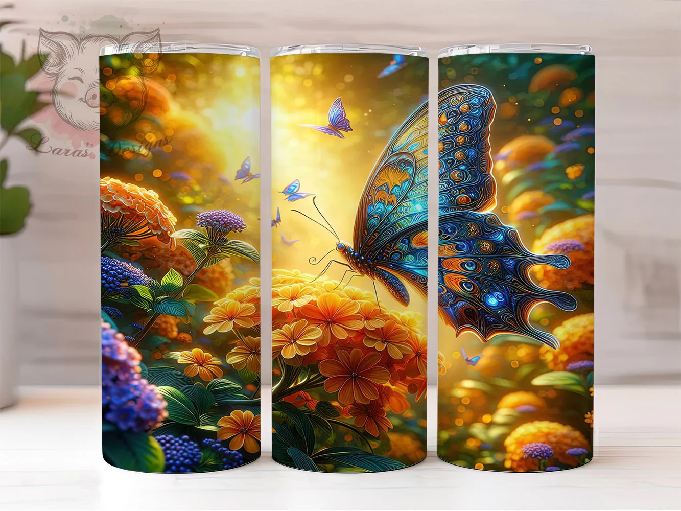 3D Butterfly Floral Tumbler, Nature Flowers, Floral Theme, Whimsical Style, Garden Design, 20Oz Tumbler, Sublimation Wrap
