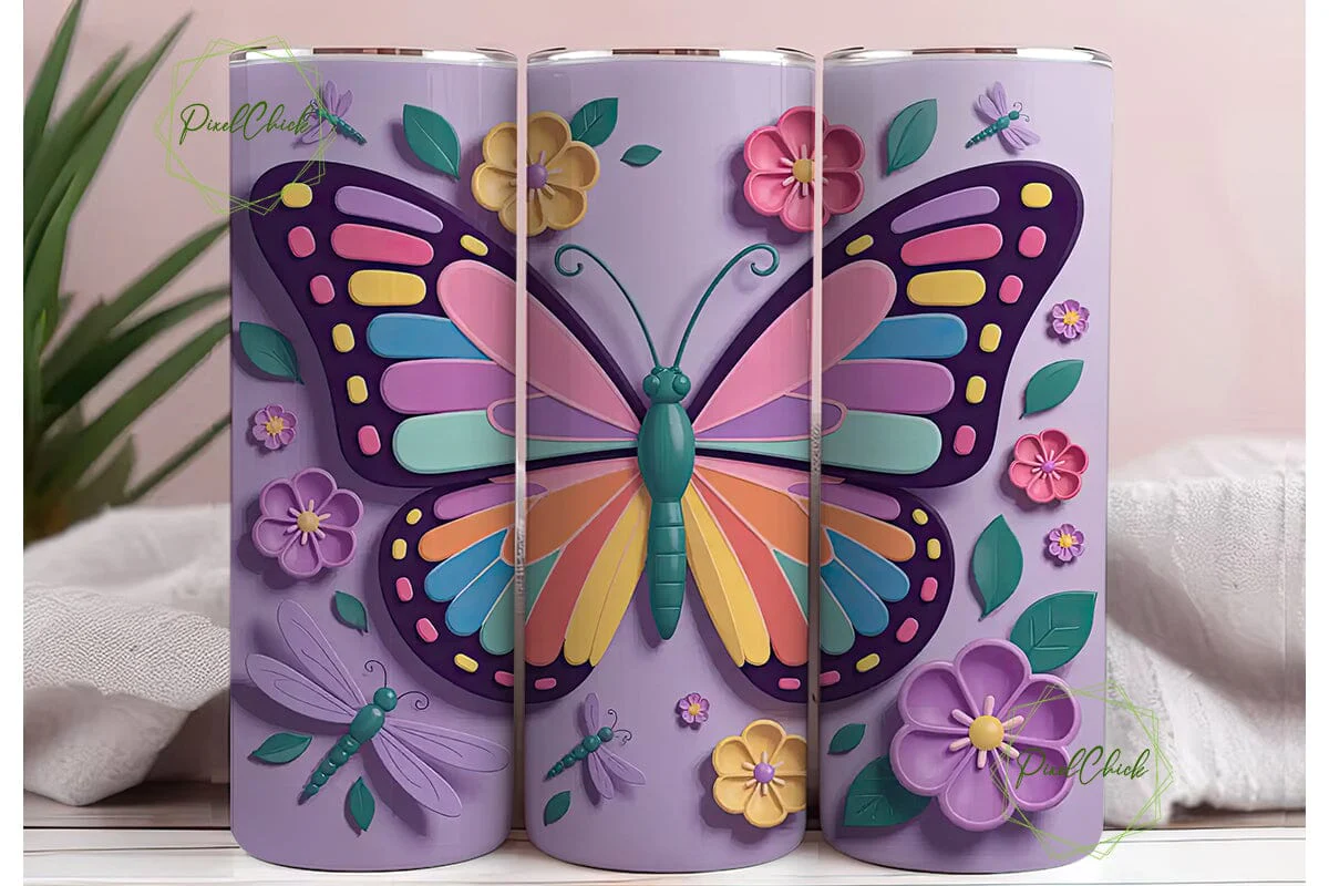 3D Butterfly Garden 20oz Tumbler Wrap - Image 3