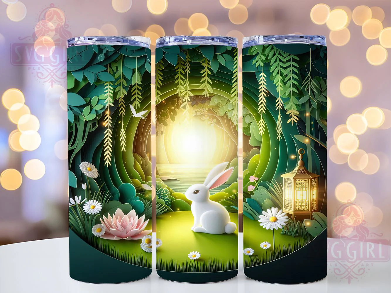 3D Easter Forest Bunny Tumbler, Forest Bunny Tumbler, Stylish 20oz Wrap, Sublimation Design, Trendy Gift Idea, Easter Forest Wrap, Bunny Garden Tumbler