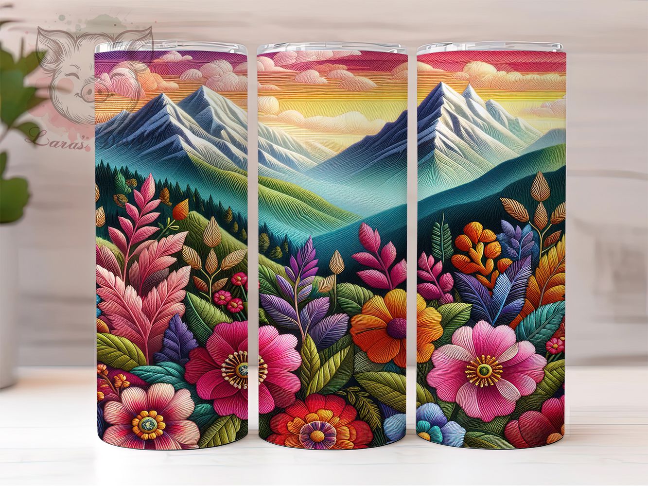 3D Embroidered Mountain Tumbler, 3D Nature Tumbler, Rustic Mountain Wrap, Whimsical Outdoors Wrap, Scenic Mountain Wrap, Sublimation Design, Trendy Gift Idea
