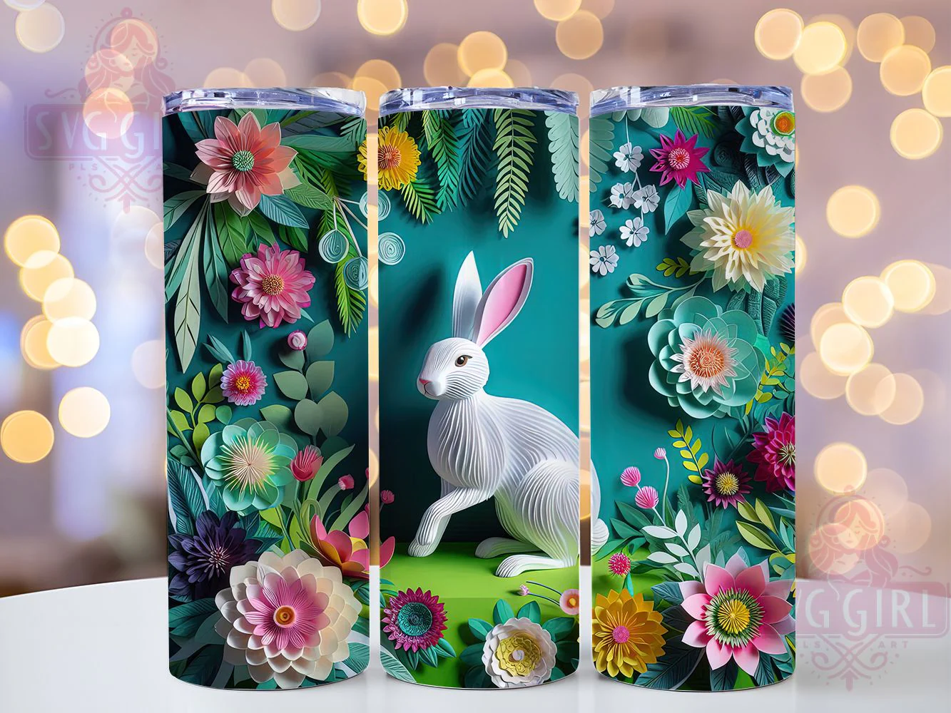 3D Floral Easter Bunny Tumbler, Floral Bunny Tumbler, Stylish 20oz Wrap, Sublimation Design, Trendy Gift Idea, Easter Flower Wrap, Bunny Garden Tumbler