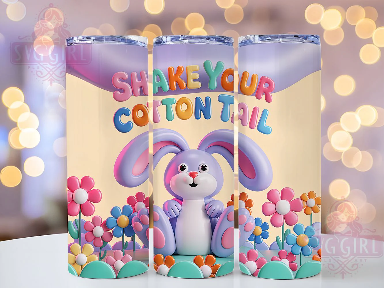 3D Funny Puffy Bunny Tumbler, 3D Puffy Tumbler, Inflated Bunny Wrap, Shake Cotton Tail Wrap, Stylish 20oz Wrap, Sublimation Design, Trendy Gift Idea