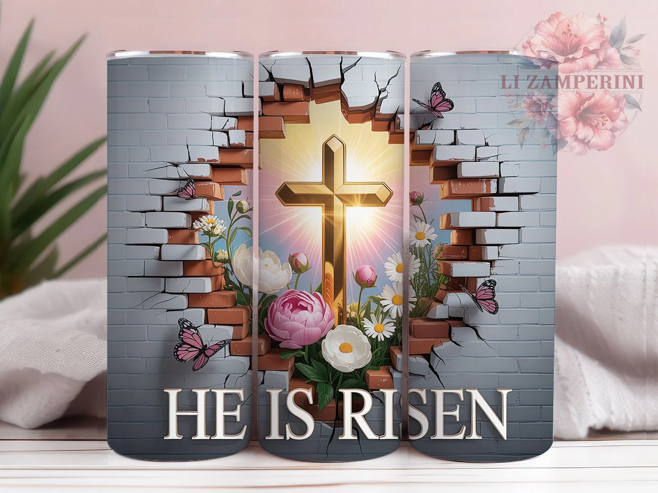 3D He Is Risen Cross Tumbler, Christian Cross Tumbler, Stylish 20oz Wrap, Sublimation Design, Trendy Gift Idea, Faith Cross Wrap, Inspirational Easter Tumbler