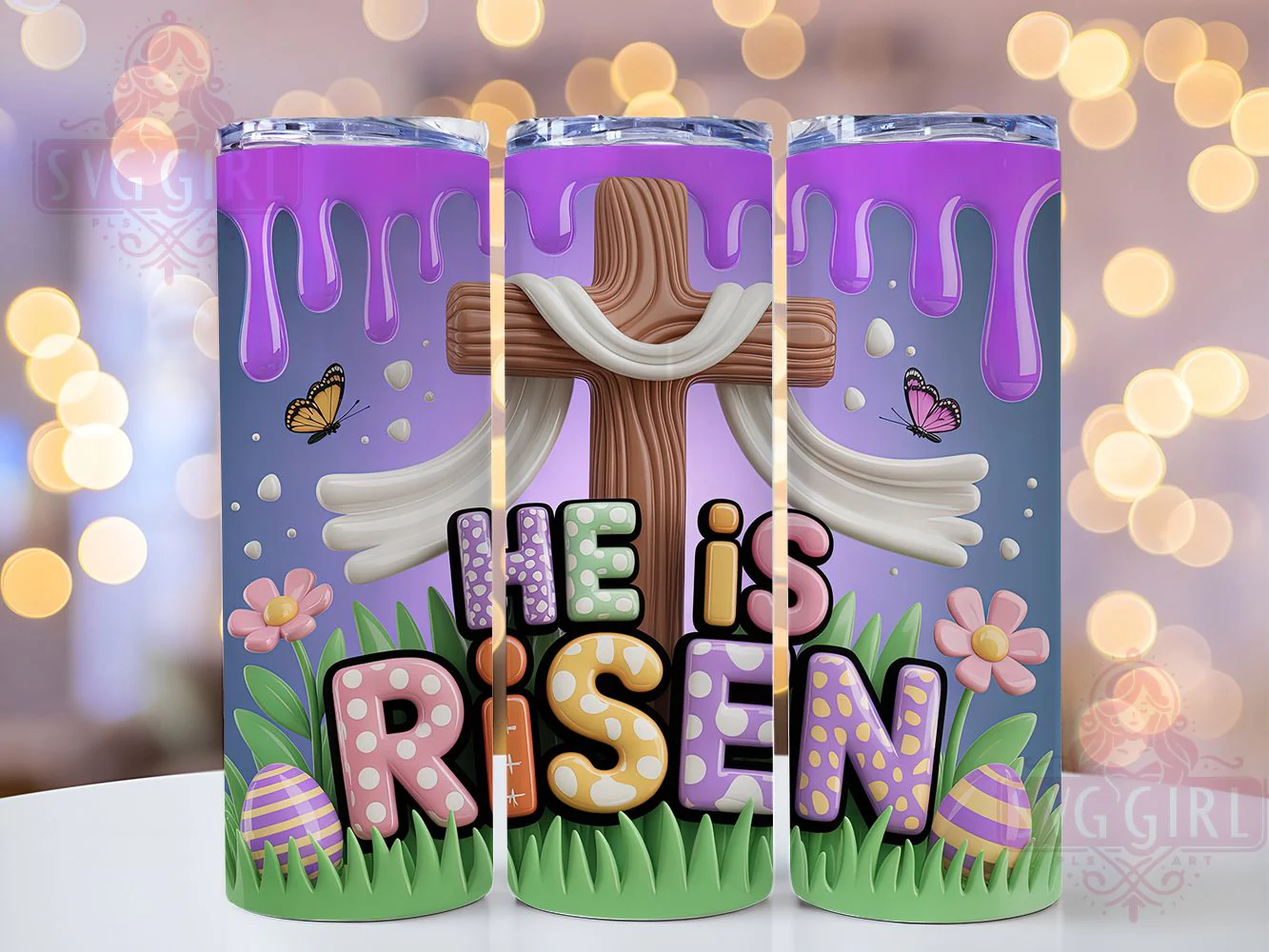 3D He Is Risen Easter Tumbler, Inflated Easter Tumbler, Christian Cross Wrap, Stylish 20oz Wrap, Sublimation Design, Trendy Gift Idea, Inspirational Easter Tumbler