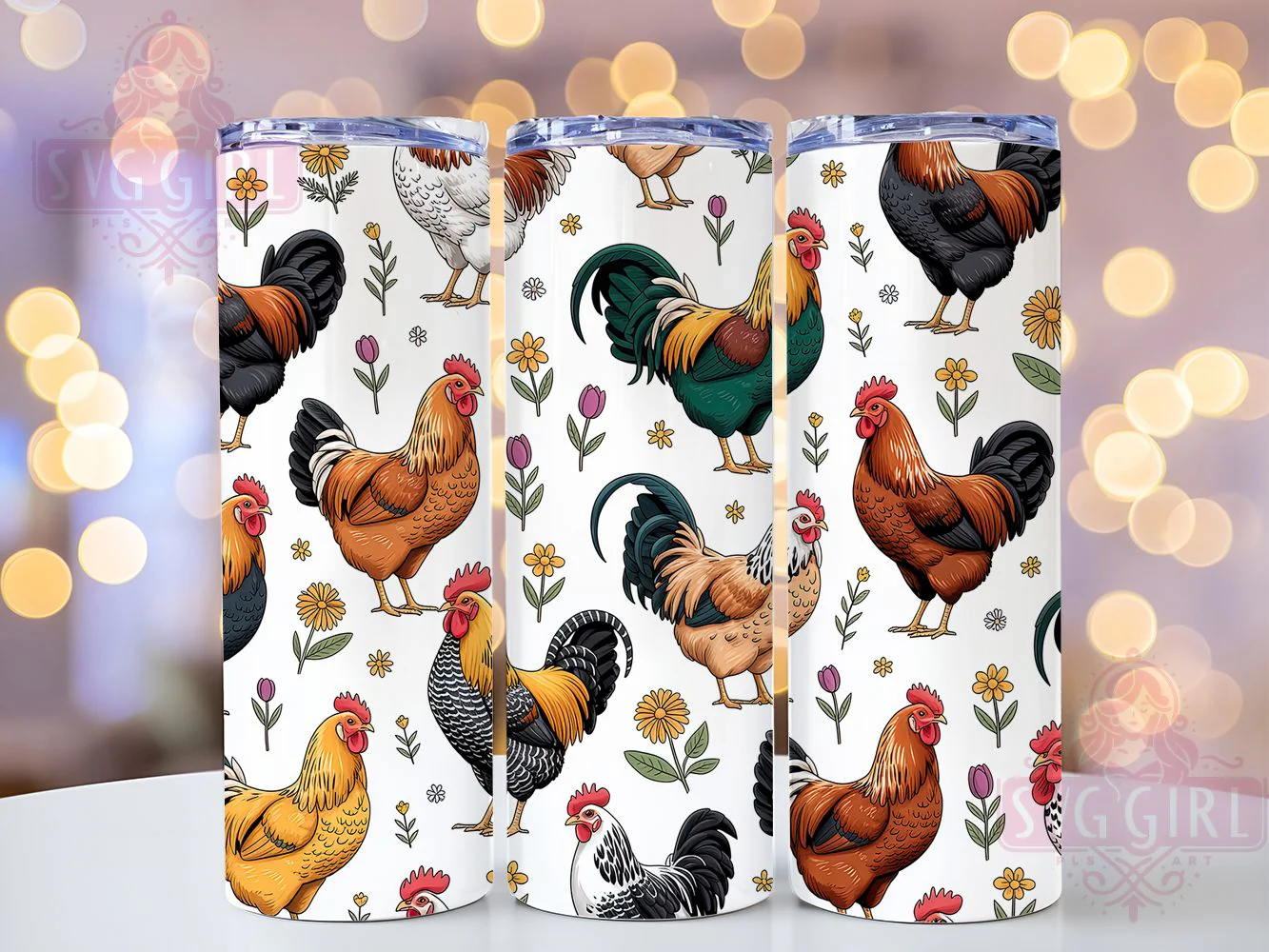 3D Inflated Floral Chicken Tumbler, Floral Chicken Tumbler, Country Farm Wrap, Stylish 20oz Wrap, Sublimation Design, Trendy Gift Idea, Inspirational Rustic Tumbler