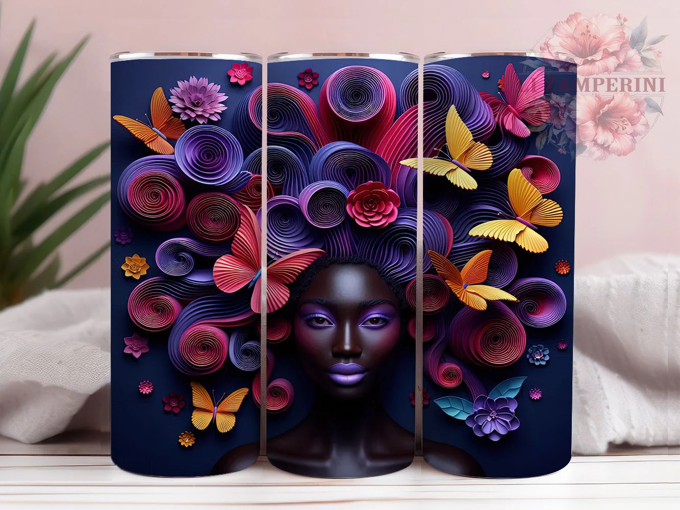 3D Melanin Butterfly Queen Tumbler, African American, Melanin Beauty, Black Girl Queen, Butterfly Theme, Tumbler Wrap, Sublimation Design