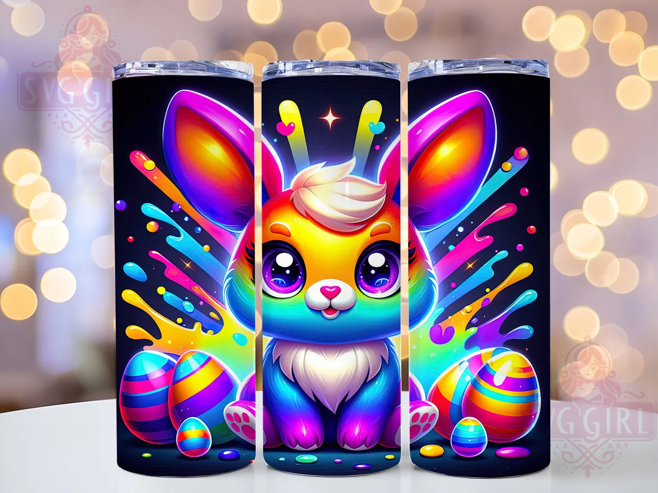 3D Neon Bunny Easter Tumbler, Neon Splash Tumbler, Stylish 20oz Wrap, Sublimation Design, Trendy Gift Idea, Easter Neon Wrap, Bunny Glow Tumbler