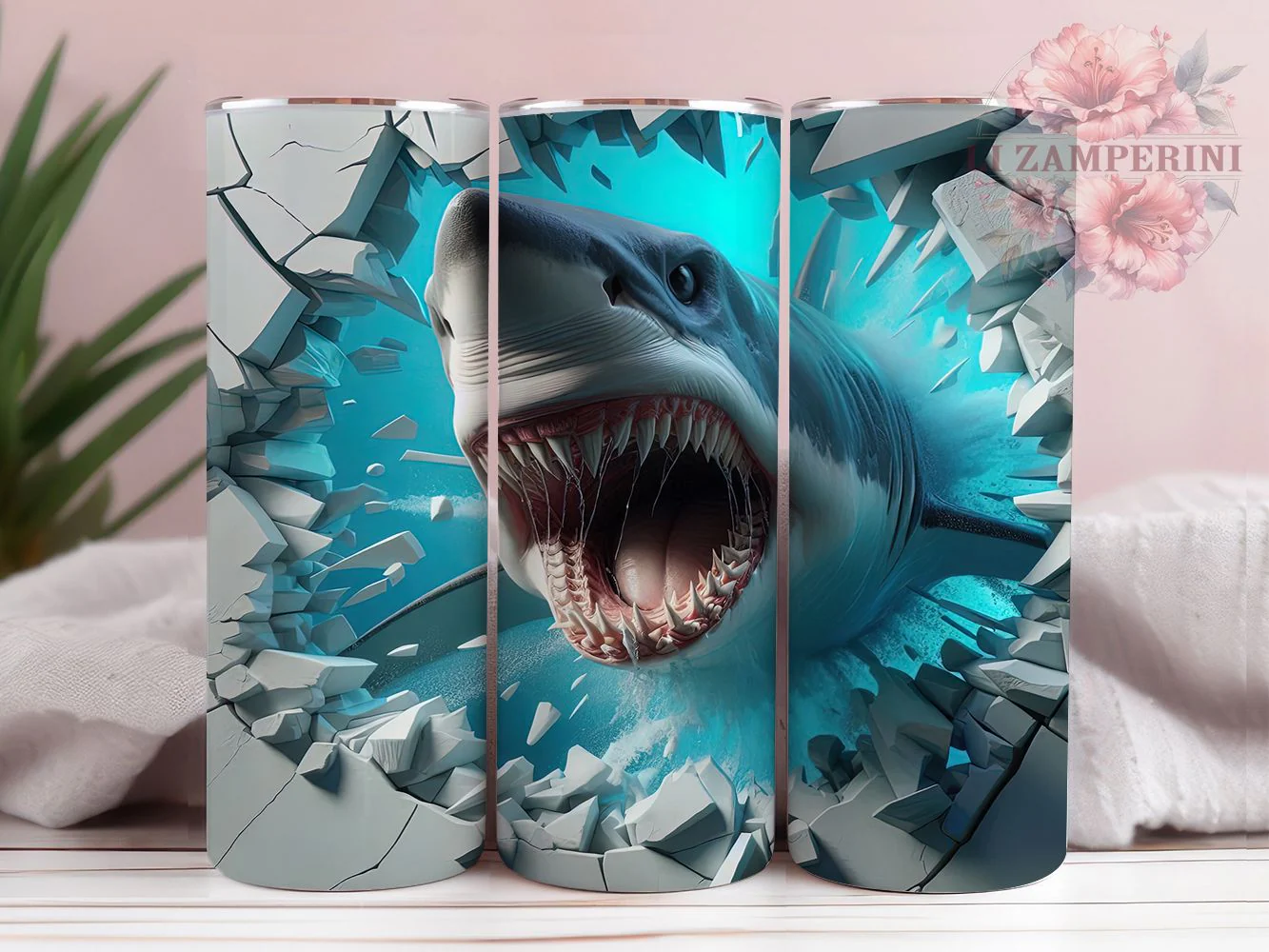 3D Ocean Shark Hole Tumbler, Ocean Shark Tumbler, Hole In Wall Wrap, Whimsical Shark Wrap, Rustic Ocean Wrap, Sublimation Design, Trendy Gift Idea