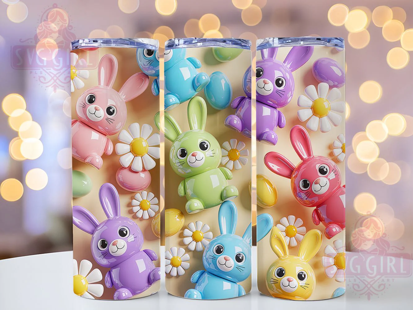 3D Pastel Easter Bunny Tumbler, Pastel Bunny Tumbler, Colorful Rabbit Wrap, Cute Bunny Wrap, Festive Bunny Wrap, Spring Bunny Wrap, Sublimation Design