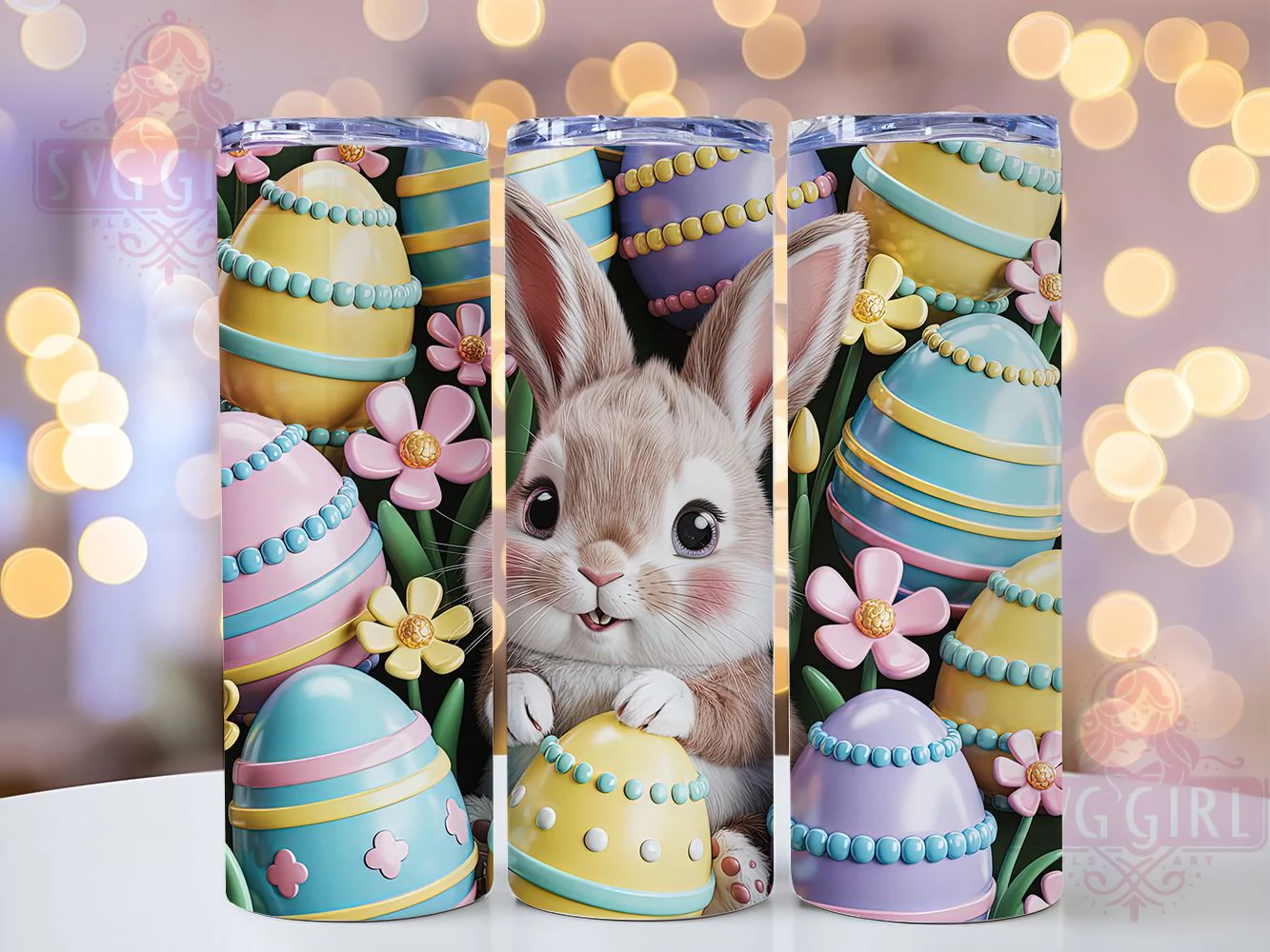 3D Pastel Floral Bunny Tumbler, Pastel Floral Tumbler, Cute Easter Bunny Wrap, Stylish 20oz Wrap, Sublimation Design, Trendy Gift Idea, Inspirational Spring Tumbler
