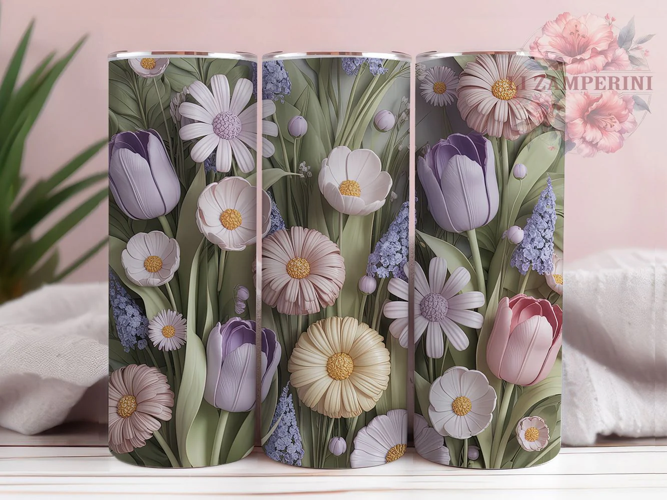 3D Pastel Tulip Daisy Tumbler, Pastel Daisy Tumbler, Seamless Floral Wrap, Whimsical Flower Wrap, Elegant Pastel Wrap, Sublimation Design, Trendy Gift Idea