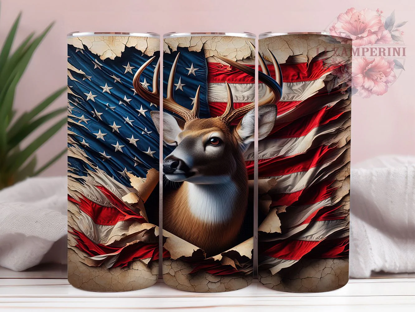 3D Patriotic American Deer Tumbler, American Flag Tumbler, Patriotic Deer Wrap, Rustic Flag Wrap, Country Deer Wrap, Sublimation Design, Trendy Gift Idea