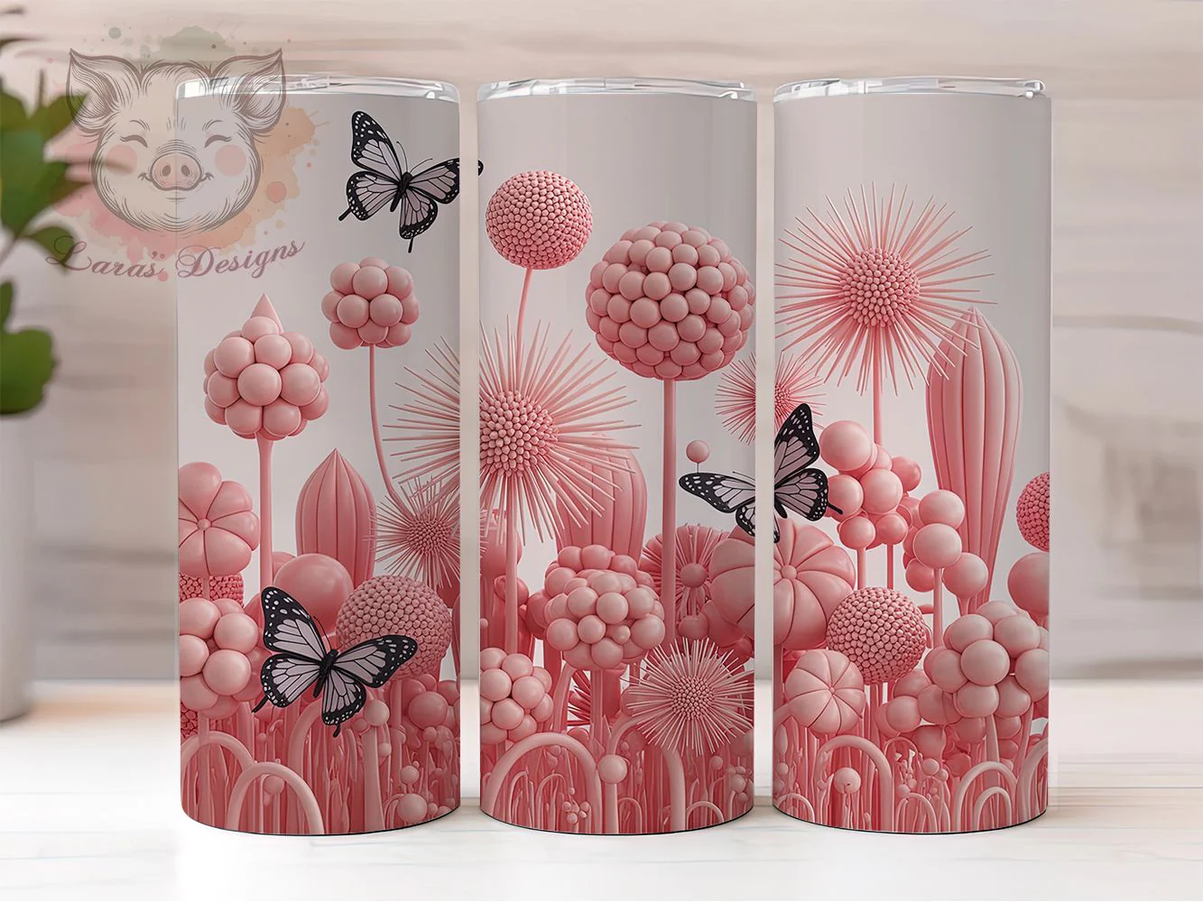 3D Pink Black Butterfly Tumbler, Black Butterfly Tumbler, 3D Butterfly Wrap, Elegant Butterfly Wrap, Whimsical Butterfly Wrap, Sublimation Design, Trendy Gift Idea