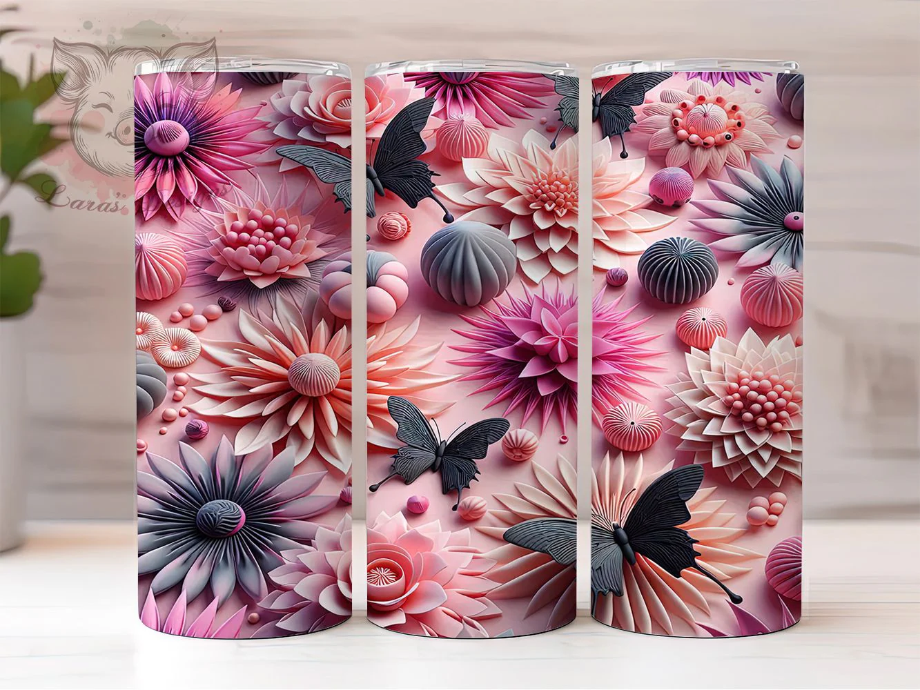 3D Pink Black Butterfly Tumbler, Black Butterfly Tumbler, 3D Butterfly Wrap, Elegant Butterfly Wrap, Whimsical Butterfly Wrap, Sublimation Design, Trendy Gift Idea