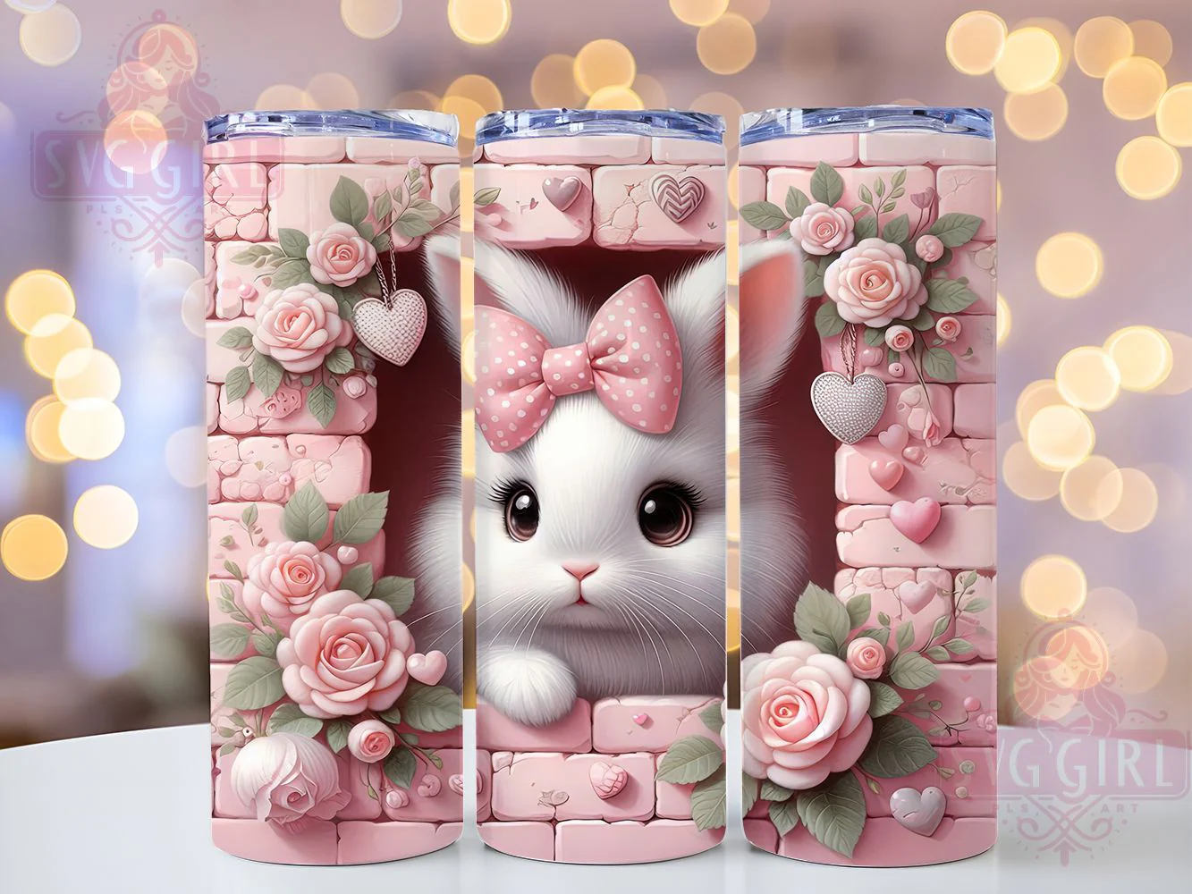 3D Pink Wall Easter Bunny Tumbler, 3D Wall Bunny Tumbler, Cute Bunny Wrap, Whimsical Easter Wrap, Spring Bunny Wrap, Sublimation Design, Trendy Gift Idea