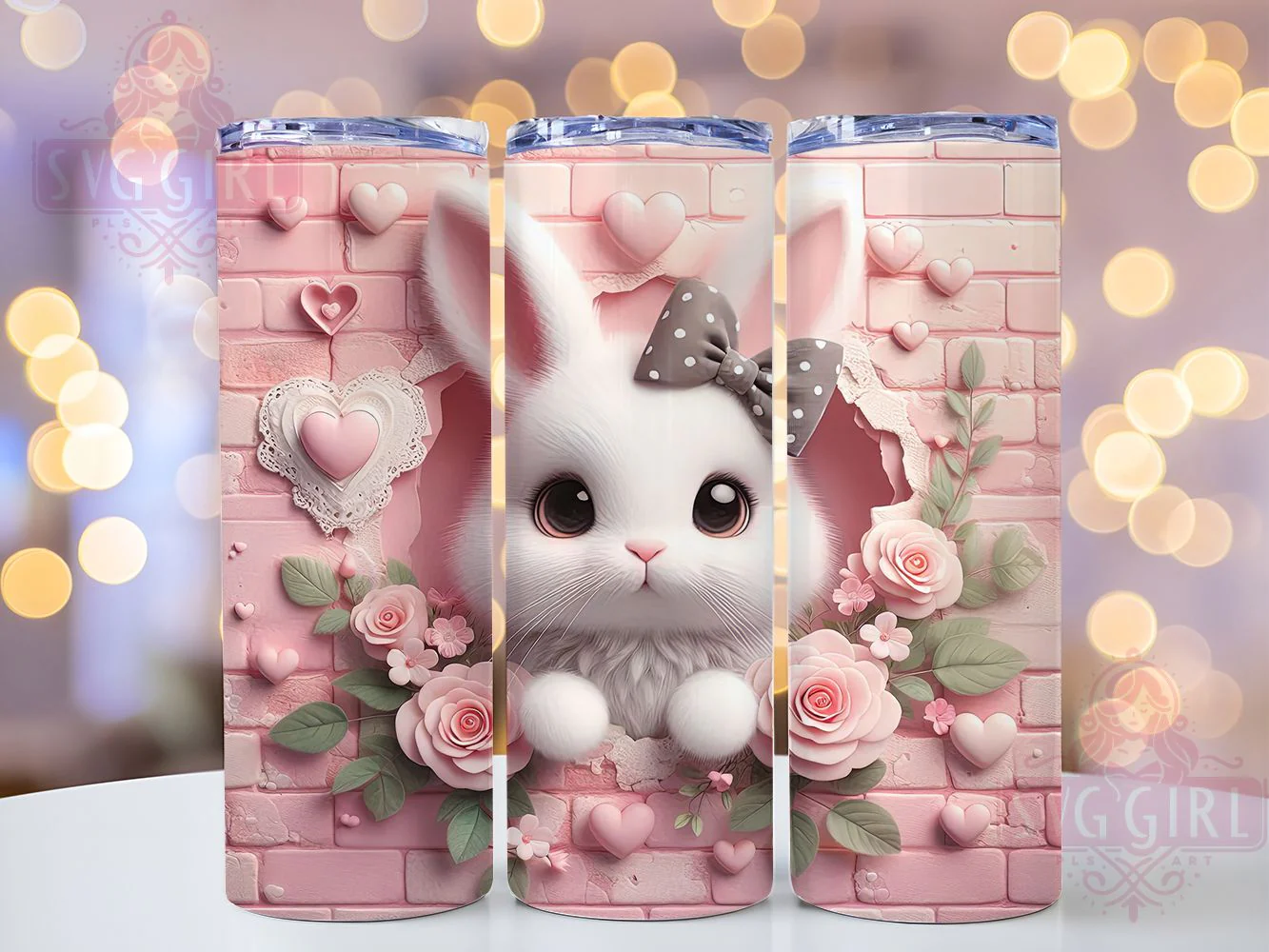 3D Pink Wall Easter Bunny Tumbler, 3D Wall Bunny Tumbler, Cute Bunny Wrap, Whimsical Easter Wrap, Spring Bunny Wrap, Sublimation Design, Trendy Gift Idea