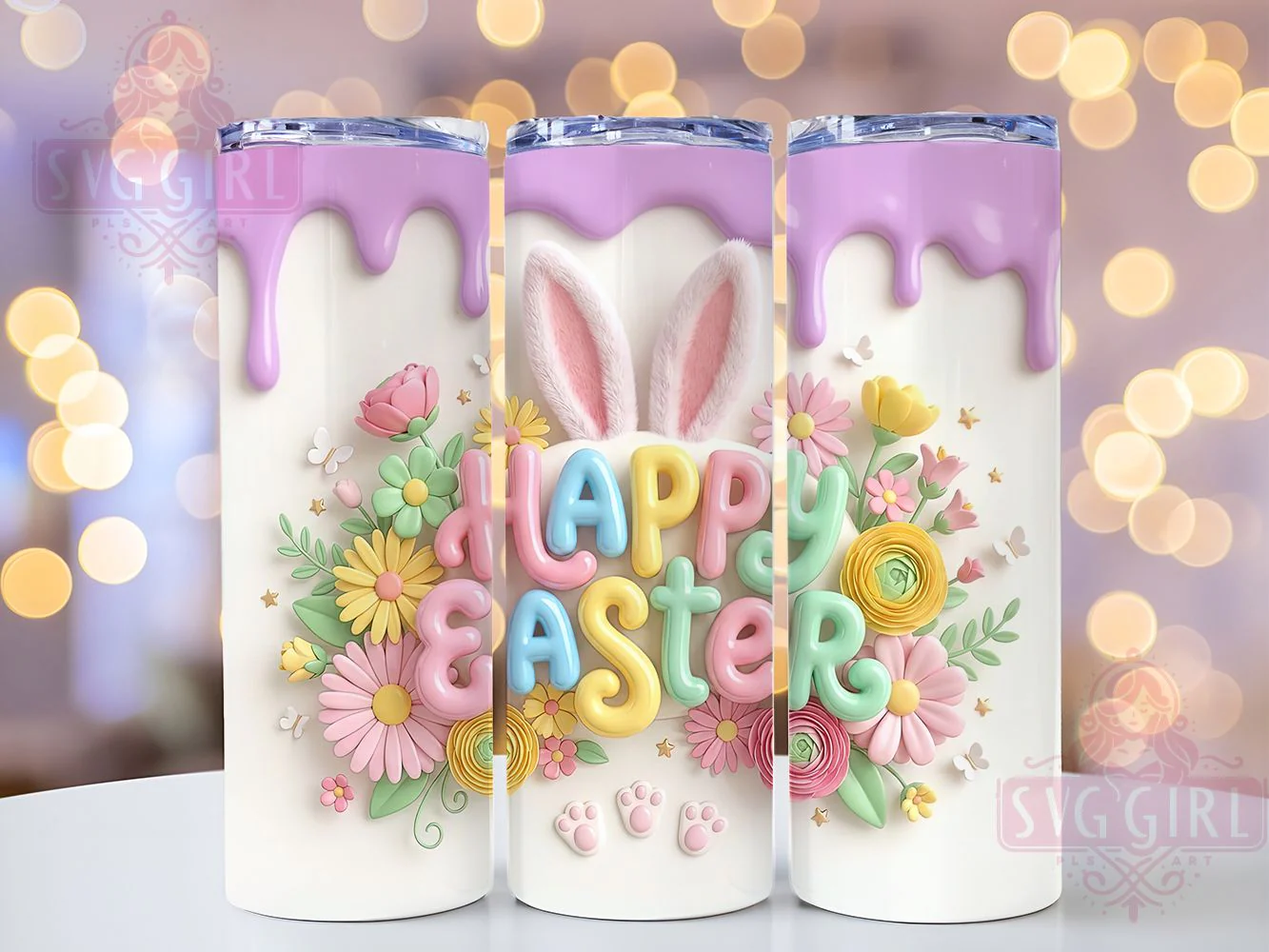 3D Puffy Happy Easter Bunny Tumbler, Inflated Bunny Tumbler, Happy Easter Wrap, Stylish 20oz Wrap, Sublimation Design, Trendy Gift Idea, Inspirational Easter Tumbler