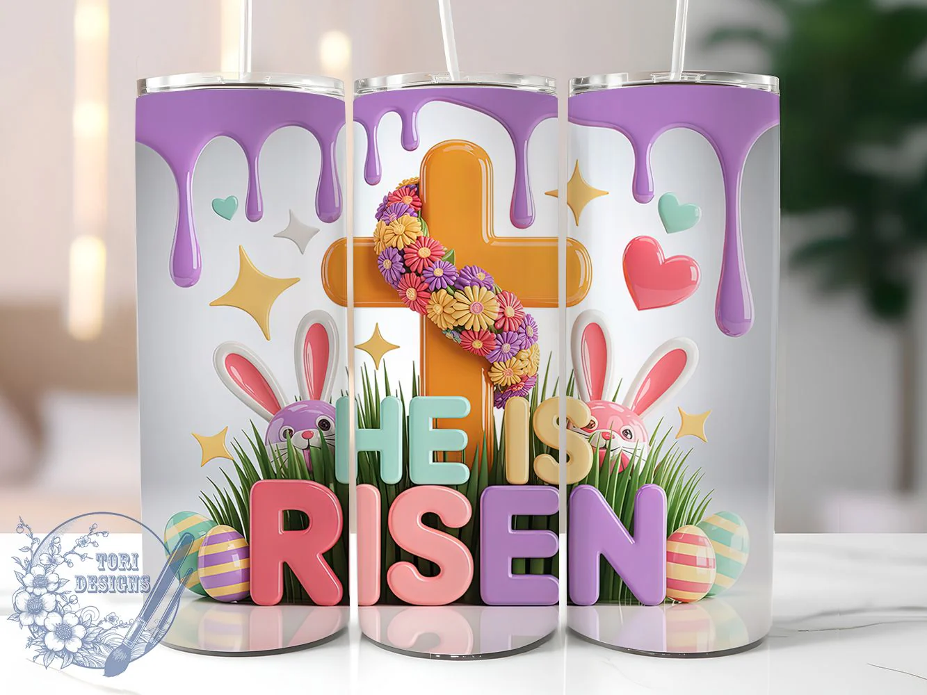 3D Puffy He Is Risen Tumbler, 3D Puffy Tumbler, Inflated Faith Wrap, He is Risen Wrap, Stylish 20oz Wrap, Sublimation Design, Inspirational Christian Tumbler