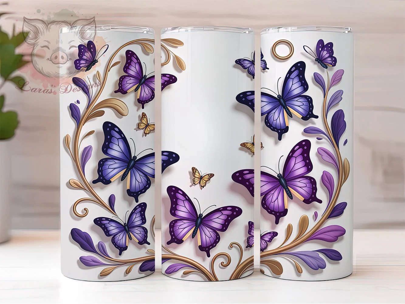 3D Purple Floral Butterfly Tumbler, Purple Butterfly Tumbler, Whimsical Butterfly Wrap, Elegant Floral Wrap, Vibrant Butterfly Wrap, Sublimation Design, Trendy Gift Idea