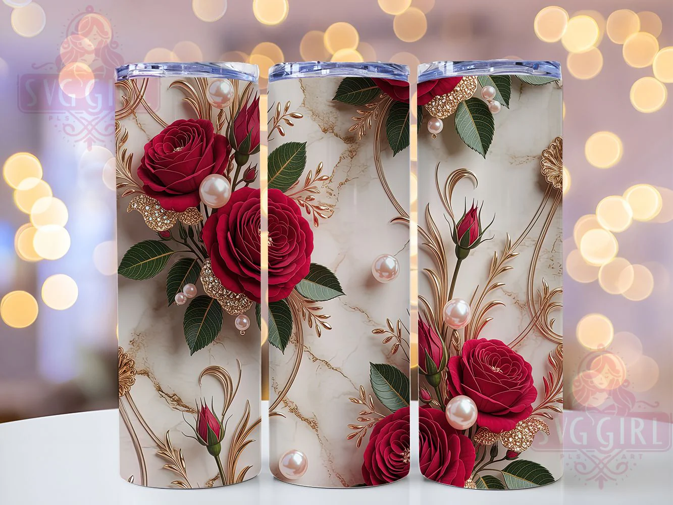 3D Red Rose Floral Tumbler, Red Roses Theme, Seamless Bloom Wrap, Elegant Botanical Design, Romantic Chic Style, Artistic Garden Print, Vibrant Nature Motif, 20Oz Tumbler, Sublimation
