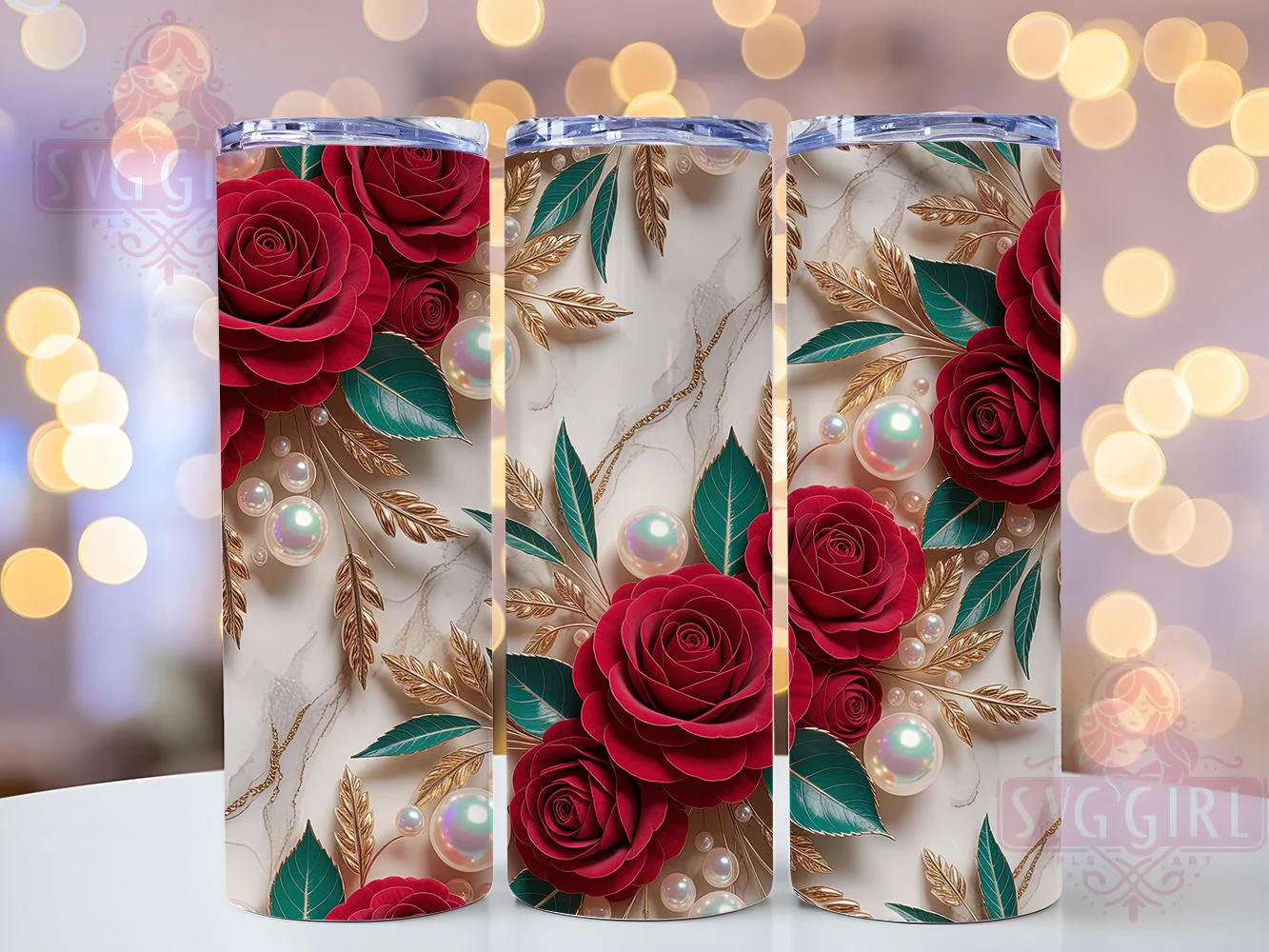 3D Red Rose Floral Tumbler, Red Roses Theme, Seamless Bloom Wrap, Elegant Botanical Design, Romantic Chic Style, Artistic Garden Print, Vibrant Nature Motif, 20Oz Tumbler, Sublimation