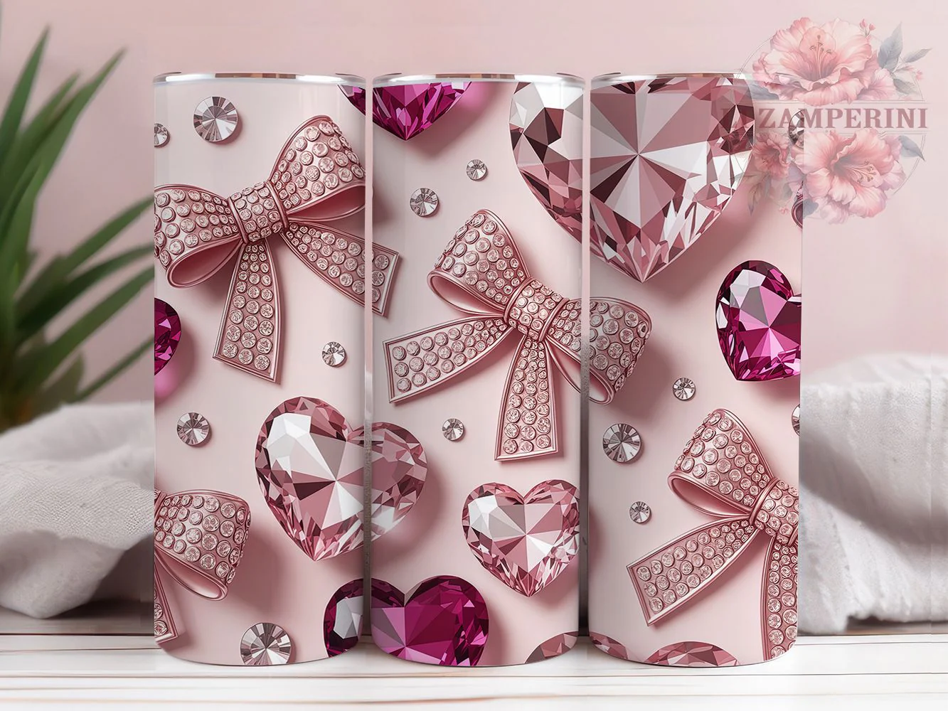 3D Rhinestone Cherry Bow Tumbler, 3D Bow Tumbler, Sparkle Cherry Wrap, Whimsical Bow Wrap, Glam Rhinestone Wrap, Sublimation Design, Trendy Gift Idea