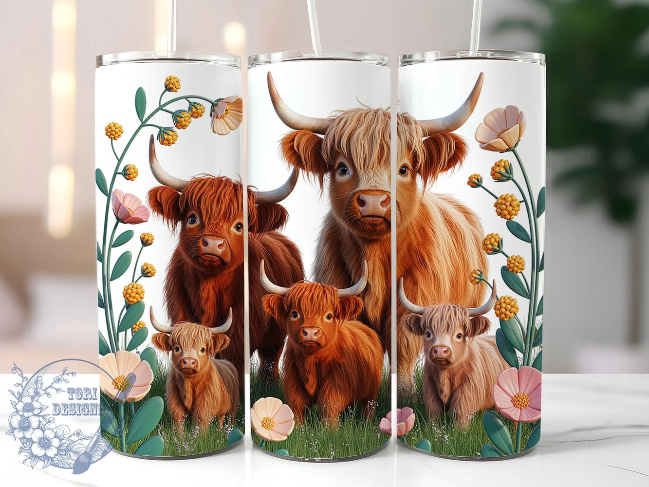 3D Whimsical Baby Cow Tumbler, Highland Cow Tumbler, 3D Cow Wrap, Whimsical Cow Wrap, Rustic Cow Wrap, Sublimation Design, Trendy Gift Idea