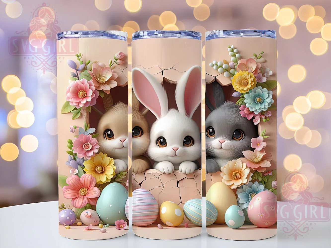 3D Whimsical Easter Bunny Tumbler, Whimsical Bunny Tumbler, Stylish 20oz Wrap, Sublimation Design, Trendy Gift Idea, Easter Bunny Wrap, Spring Bunny Tumbler