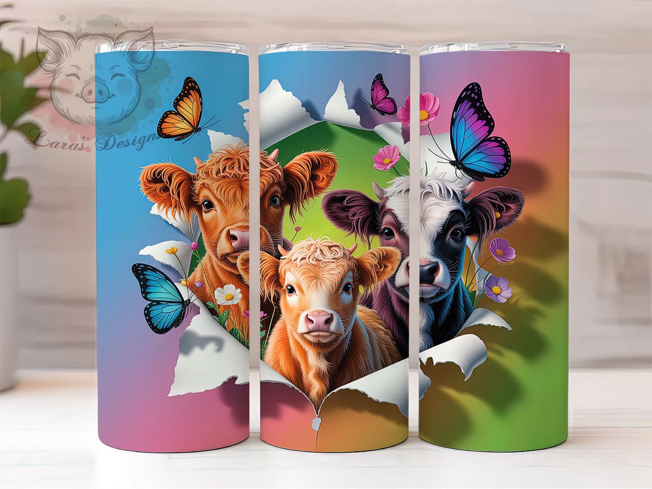 3D Whimsical Floral Cow Tumbler, Highland Cow Tumbler, Rustic Cow Wrap, Whimsical Floral Cow Wrap, Country Farm Animal Wrap, Sublimation Design, Trendy Gift Idea