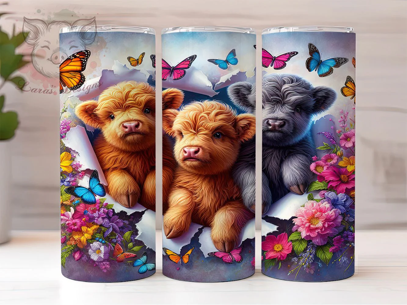 3D Whimsical Floral Cow Tumbler, Highland Cow Tumbler, Rustic Cow Wrap, Whimsical Floral Cow Wrap, Country Farm Animal Wrap, Sublimation Design, Trendy Gift Idea