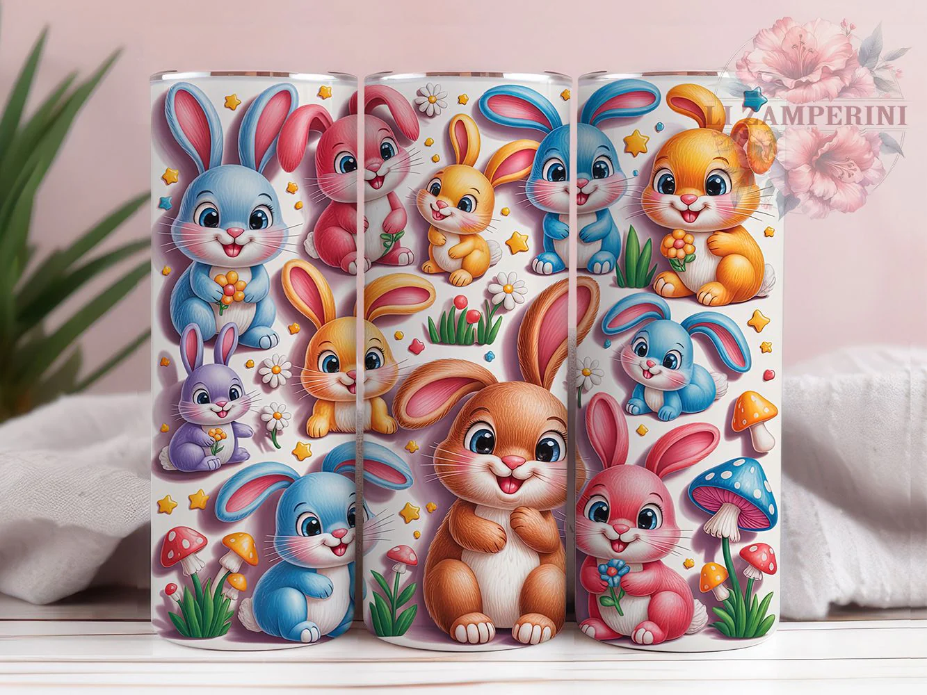 3D Whimsical Floral Easter Bunny Tumbler, 3D Floral Easter Tumbler, Cute Bunny Wrap, Whimsical Easter Wrap, Spring Bunny Wrap, Sublimation Design, Trendy Gift Idea
