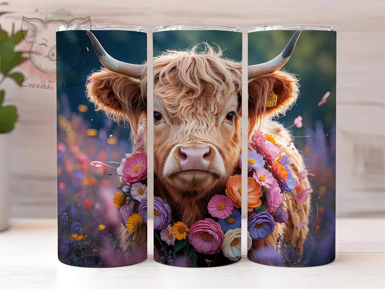 3D Whimsical Floral Highland Cow Tumbler, Floral Cow Tumbler, Rustic Cow Wrap, Whimsical Cow Wrap, Country Farm Animal Wrap, Sublimation Design, Trendy Gift Idea