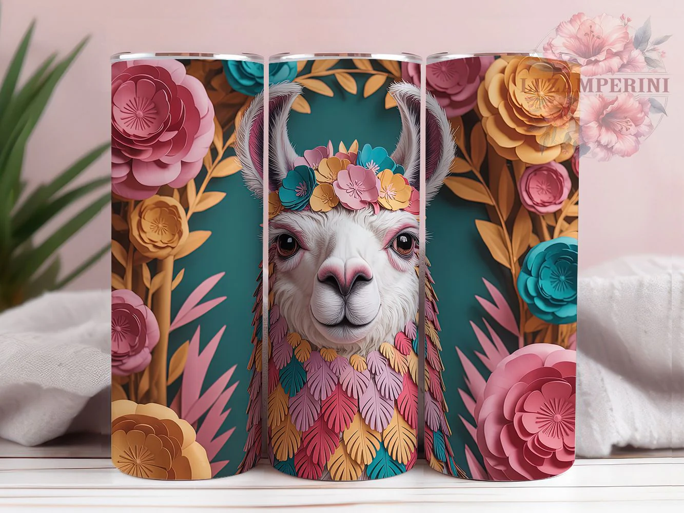 3D Whimsical Floral Llama Tumbler, Floral Llama Tumbler, Whimsical Animal Wrap, Cute Llama Wrap, Vibrant Floral Wrap, Sublimation Design, Trendy Gift Idea