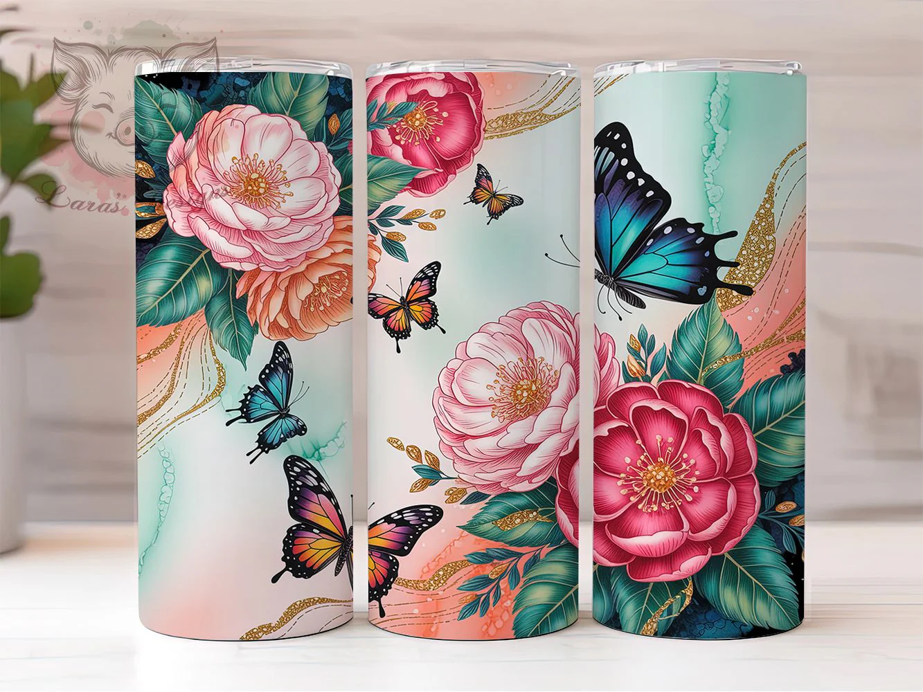 3D Whimsical Spring Garden Butterfly Tumbler, 3D Butterfly Tumbler, Whimsical Garden Wrap, Elegant Butterfly Wrap, Artistic Floral Wrap, Sublimation Design, Trendy Gift Idea