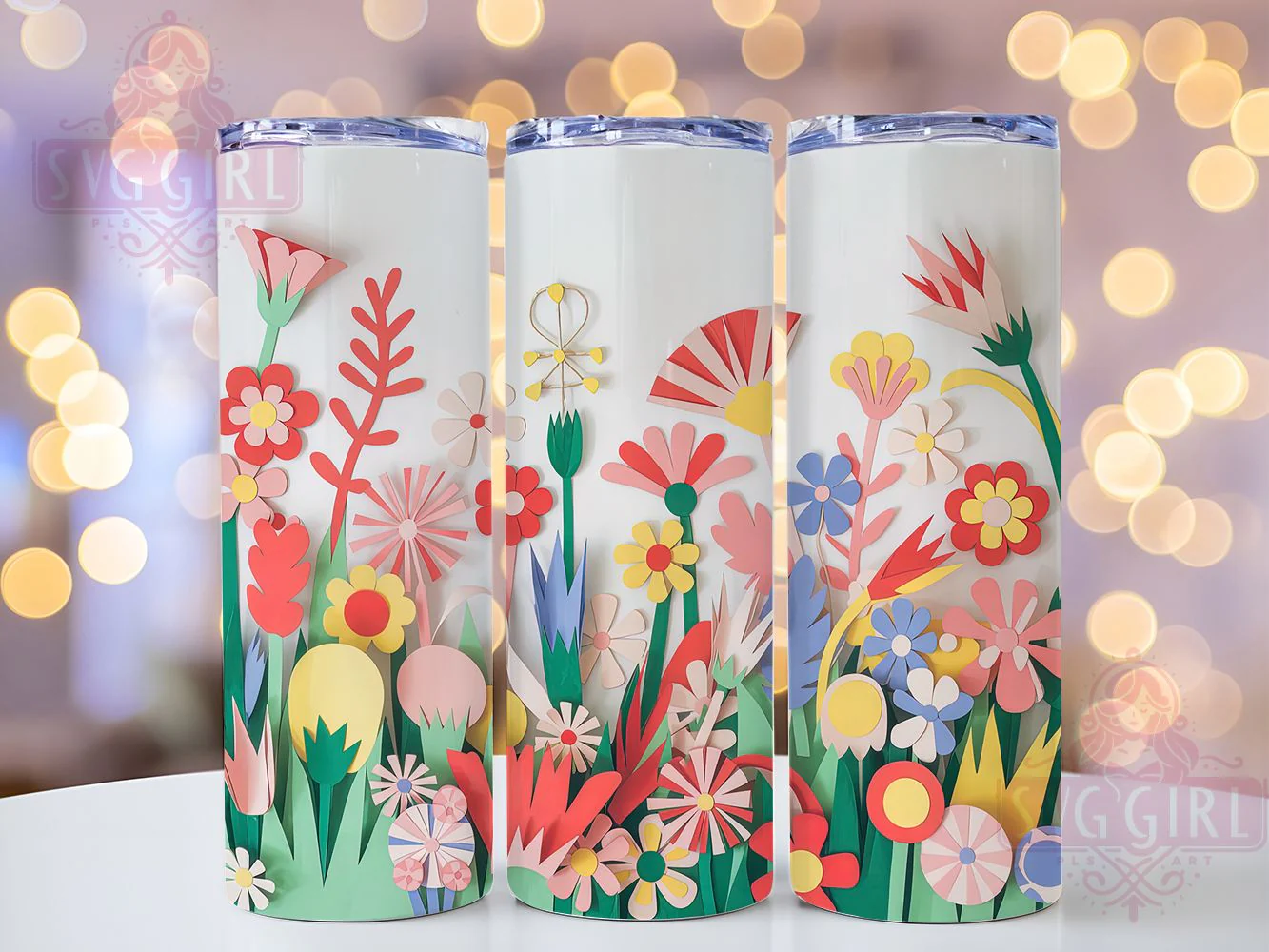 3D Wildflower Floral Tumbler, Wildflower Bloom Theme, Seamless Botanical Wrap, Elegant Nature Design, Romantic Chic Style, Artistic Garden Print, Vibrant Outdoor Motif, 20Oz Tumbler, Sublimation