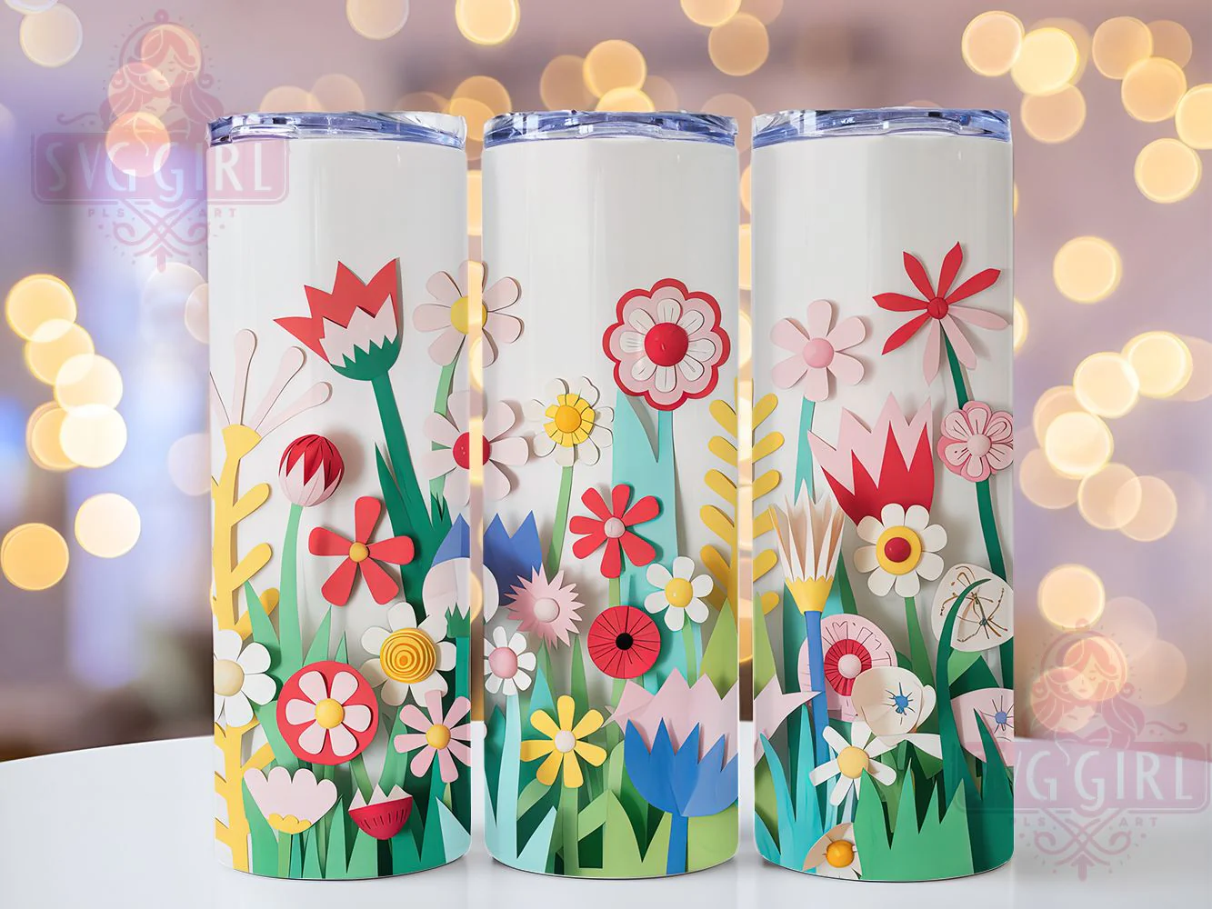 3D Wildflower Floral Tumbler, Wildflower Bloom Theme, Seamless Botanical Wrap, Elegant Nature Design, Romantic Chic Style, Artistic Garden Print, Vibrant Outdoor Motif, 20Oz Tumbler, Sublimation