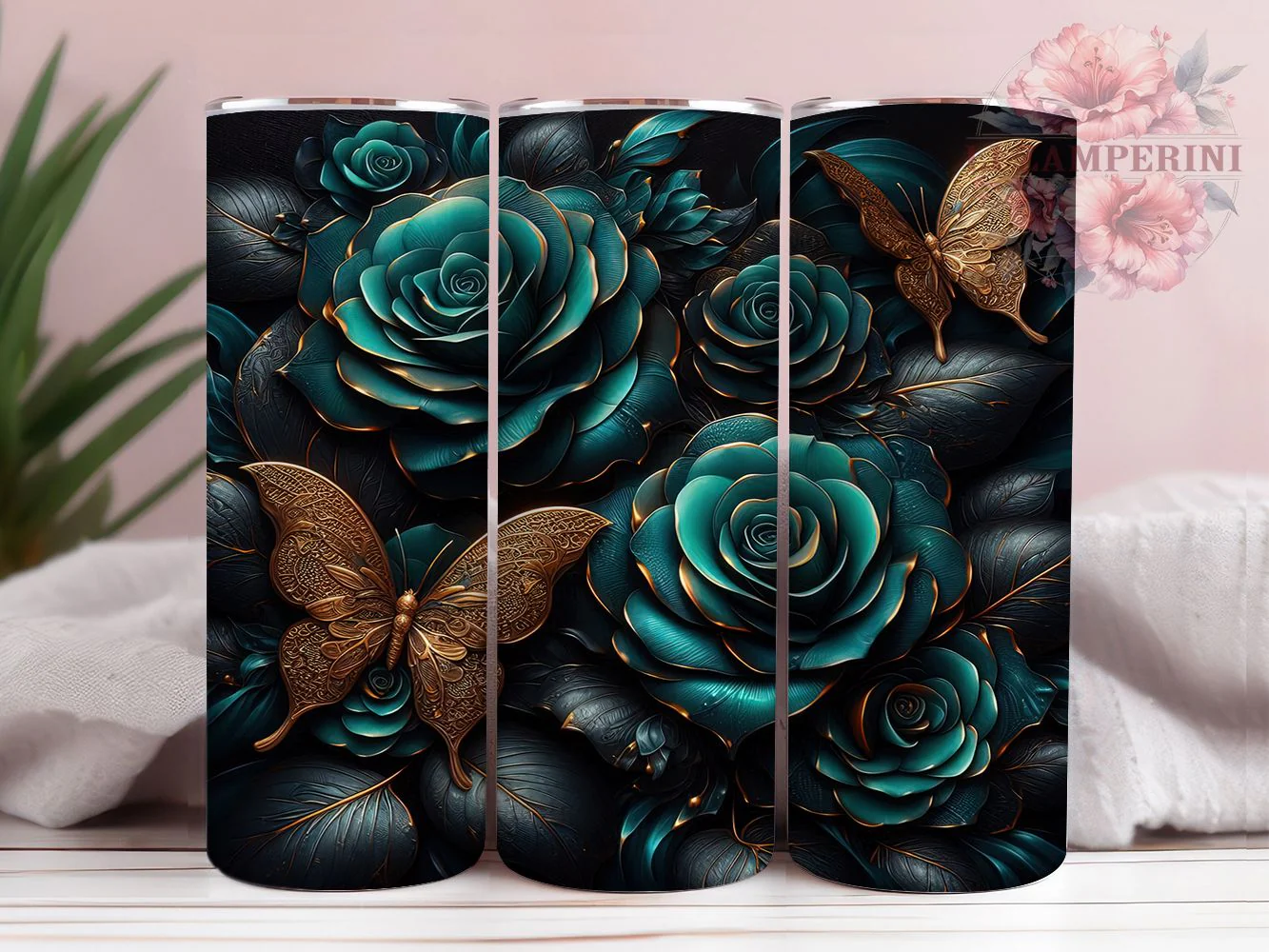 Abstract Butterfly Rose Tumbler, Rose Design, Abstract Style, Floral Artwork, Colorful Pattern, 20Oz Tumbler, Sublimation Wrap